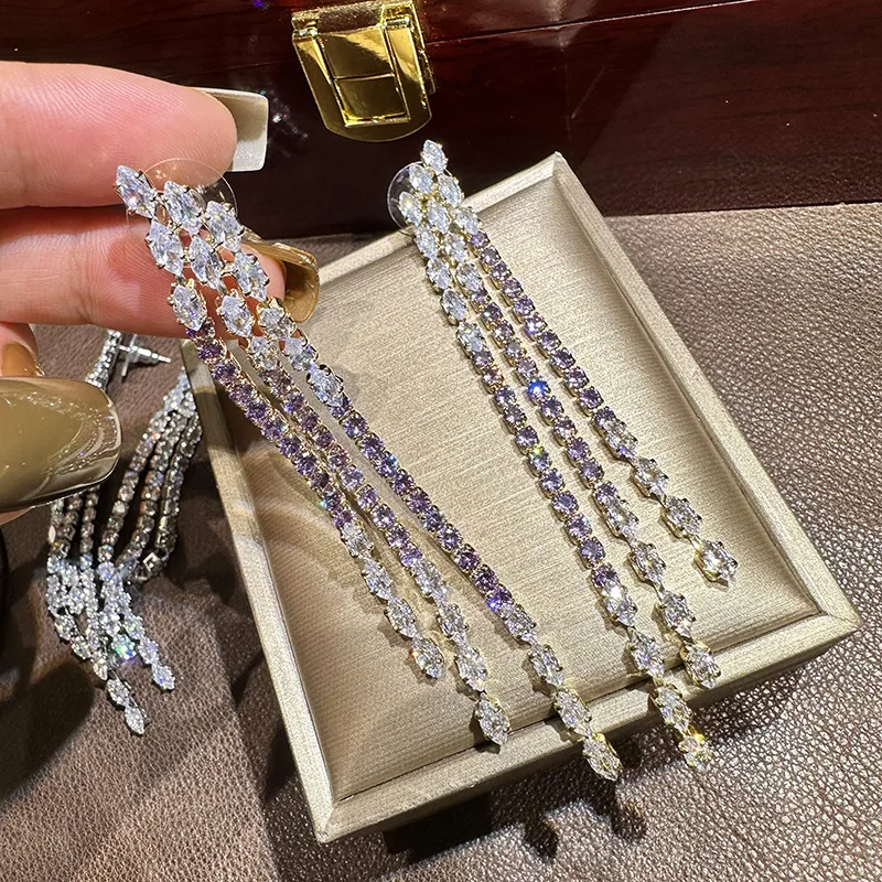 Luxury Long AAA Zircon Bridal Earrings CZ Cubic Zirconia Wedding Earring For Bride Women Accessories Birthday Gift Jewelry - Image 5