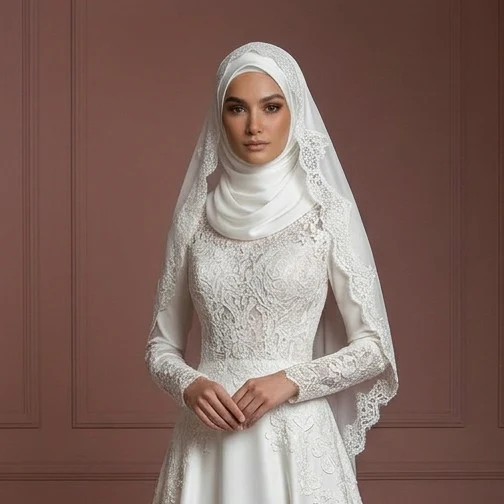 Luxury Modest Bridal Gown With Hijab Cover Wedding Dress Muslim - Image 4