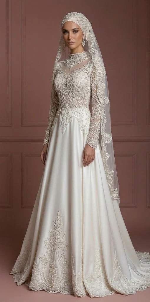 Luxury Muslim Bride Hijab Wedding Dress Elegant Style - Image 2