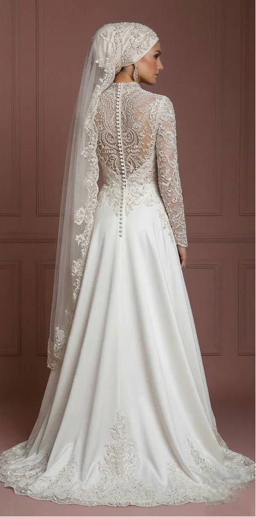 Luxury Muslim Bride Hijab Wedding Dress Elegant Style - Image 3