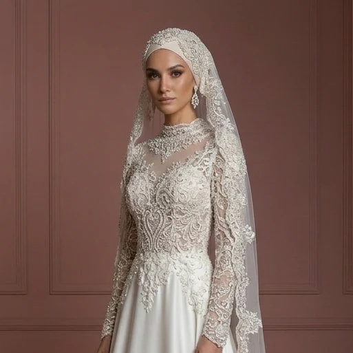 Luxury Muslim Bride Hijab Wedding Dress Elegant Style - Image 4