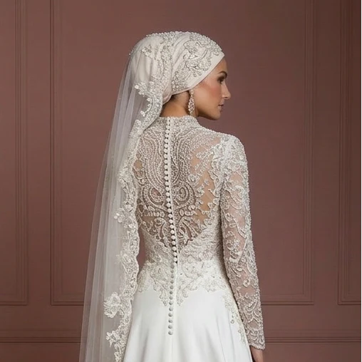 Luxury Muslim Bride Hijab Wedding Dress Elegant Style - Image 5