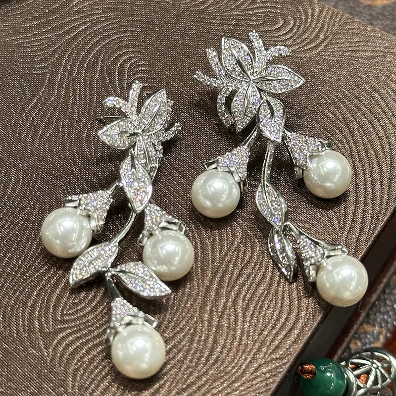 Luxury Pearl AAA Zircon Bridal Earrings Cubic Zirconia Wedding Earring For Women Bride Accessories Birthday Gifts Jewelry