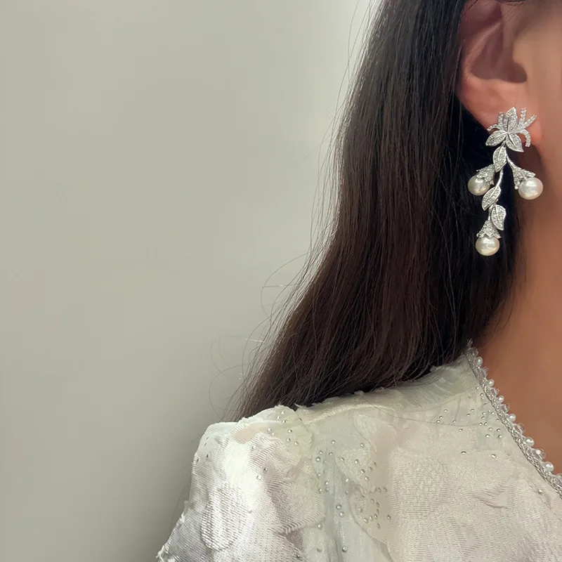 Luxury Pearl AAA Zircon Bridal Earrings Cubic Zirconia Wedding Earring For Women Bride Accessories Birthday Gifts Jewelry - Image 4