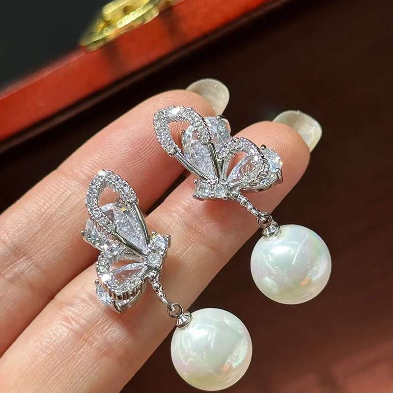 Luxury Pearl AAA Zircon Bridal Earrings Cubic Zirconia Wedding Earring For Women Bride Accessories Birthday Gifts Jewelry - Image 5