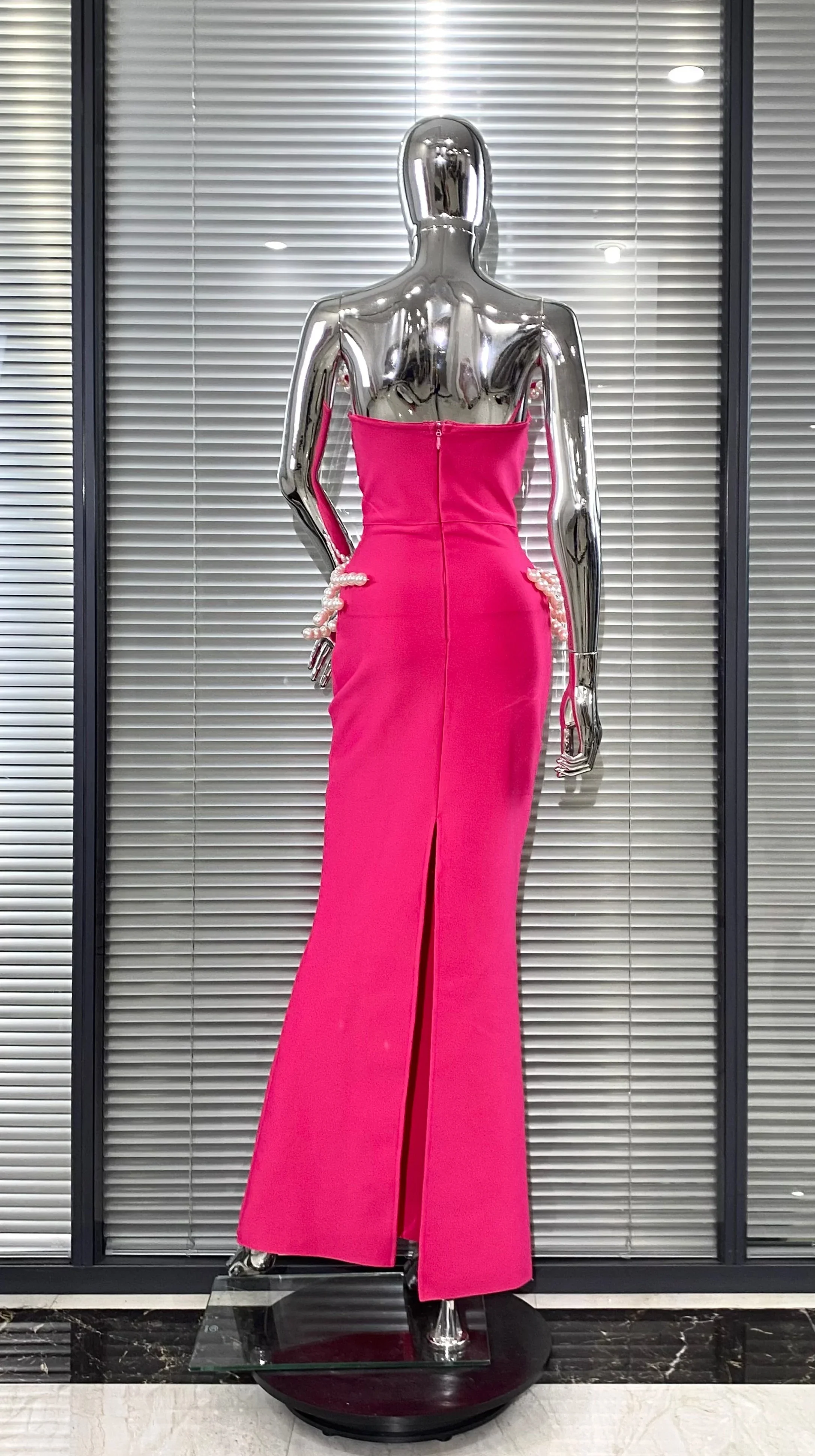 Luxury Pearl Geometric Design Strapless Package Hips Bandage Long Dress Elegant Woman Party Dress Celebrity Party Vestido - Image 4