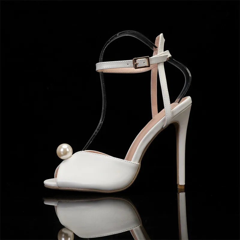 Luxury Pearls Rhinestones Peep toe Women Pumps Sandals Sexy Ankle Strap High Heels Summer Bridal Wedding Party Shoes Sandals - Image 4