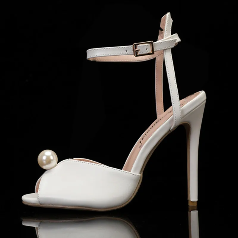 Luxury Pearls Rhinestones Peep toe Women Pumps Sandals Sexy Ankle Strap High Heels Summer Bridal Wedding Party Shoes Sandals - Image 7