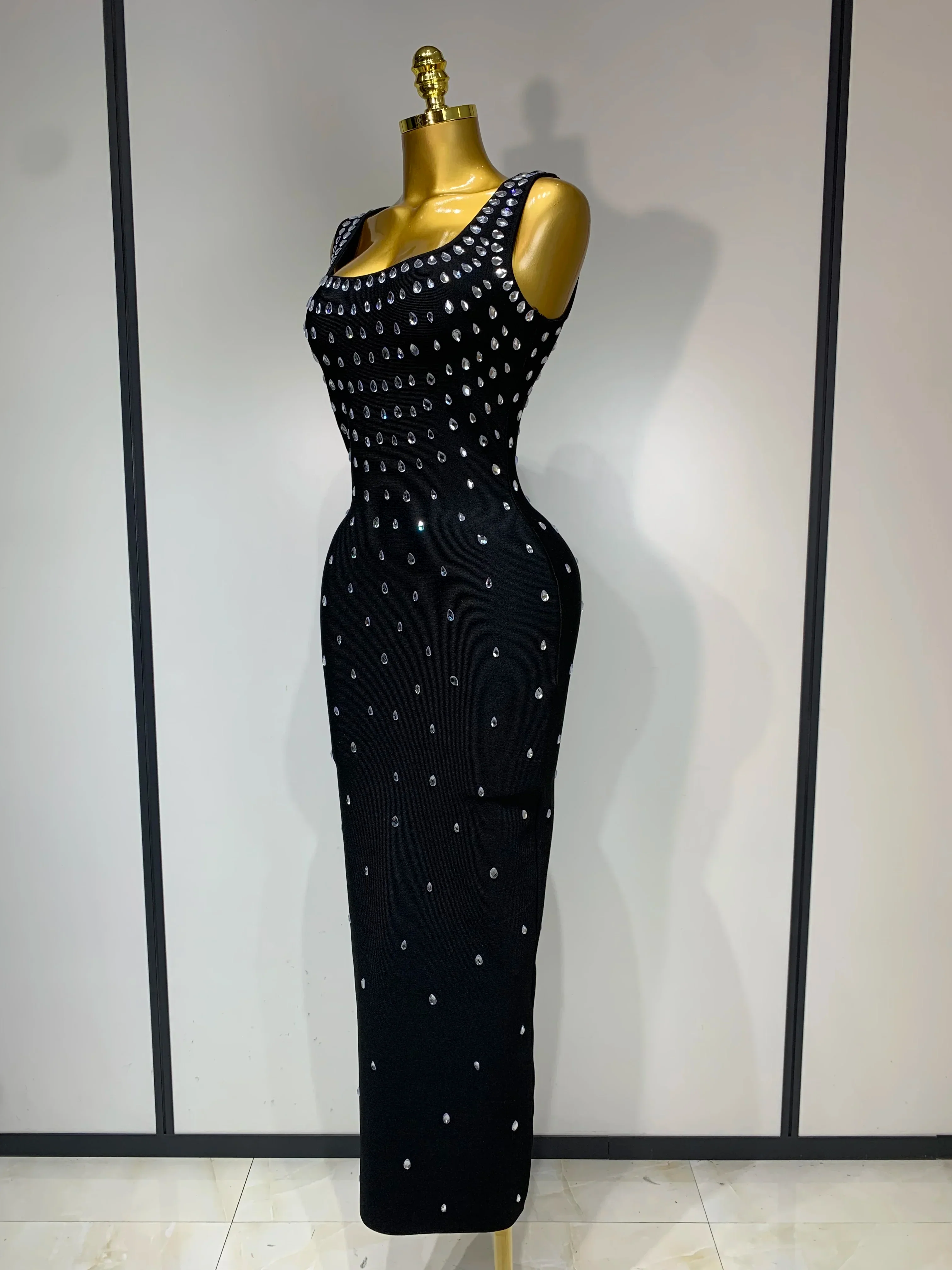 Luxury Rhinestone Bandage Long Dress Elastic Sleeveless Bodycon High Street Evening Club Party Elegant Birthday Prom Gowns - Image 2