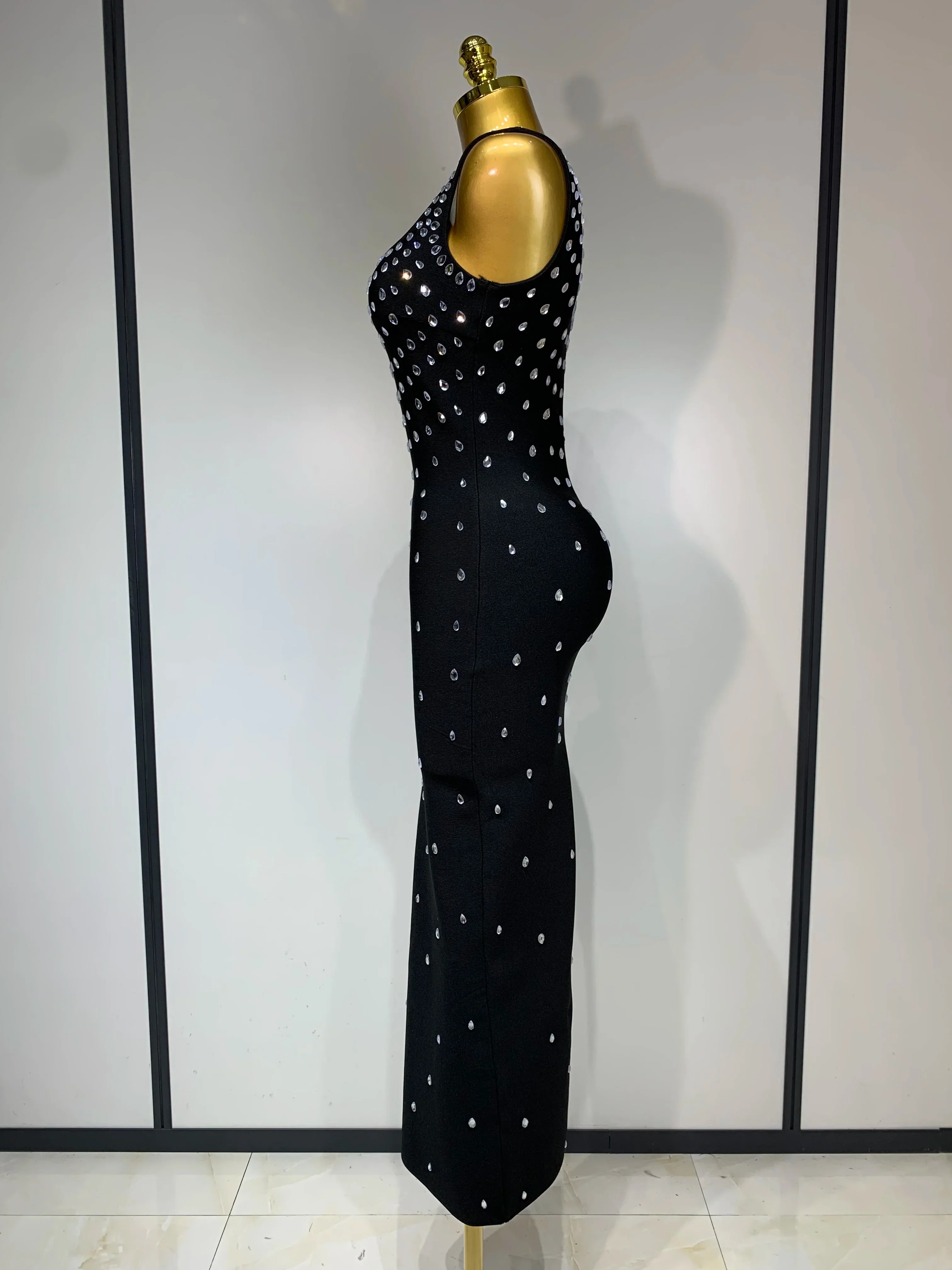 Luxury Rhinestone Bandage Long Dress Elastic Sleeveless Bodycon High Street Evening Club Party Elegant Birthday Prom Gowns - Image 3