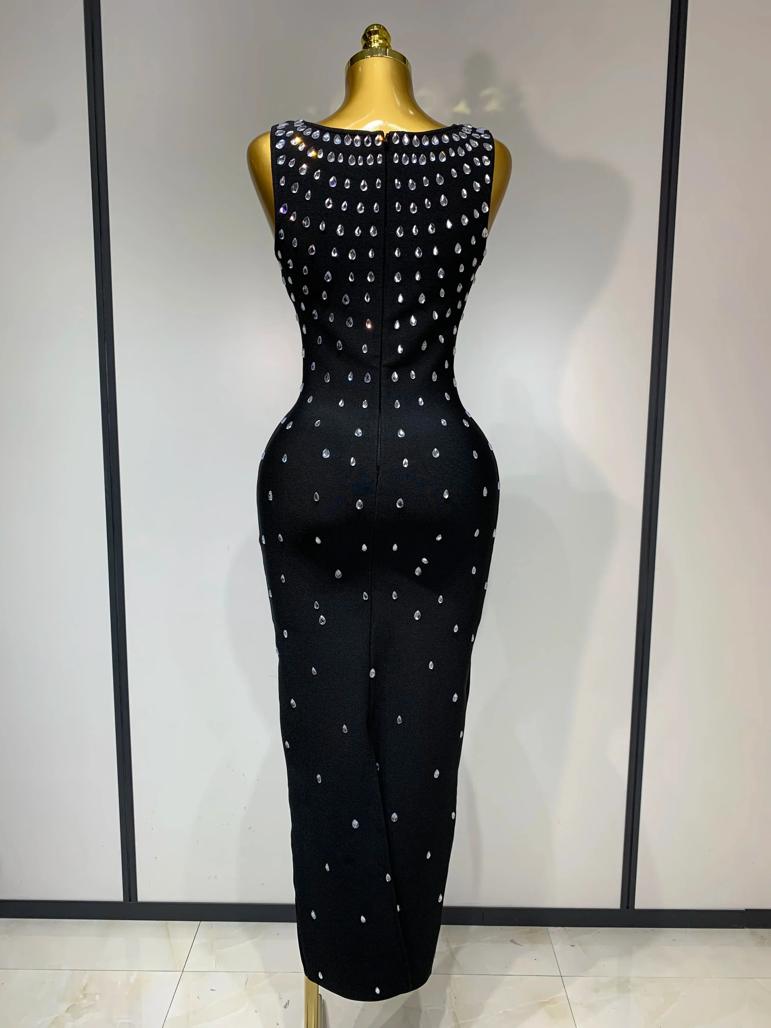 Luxury Rhinestone Bandage Long Dress Elastic Sleeveless Bodycon High Street Evening Club Party Elegant Birthday Prom Gowns - Image 4