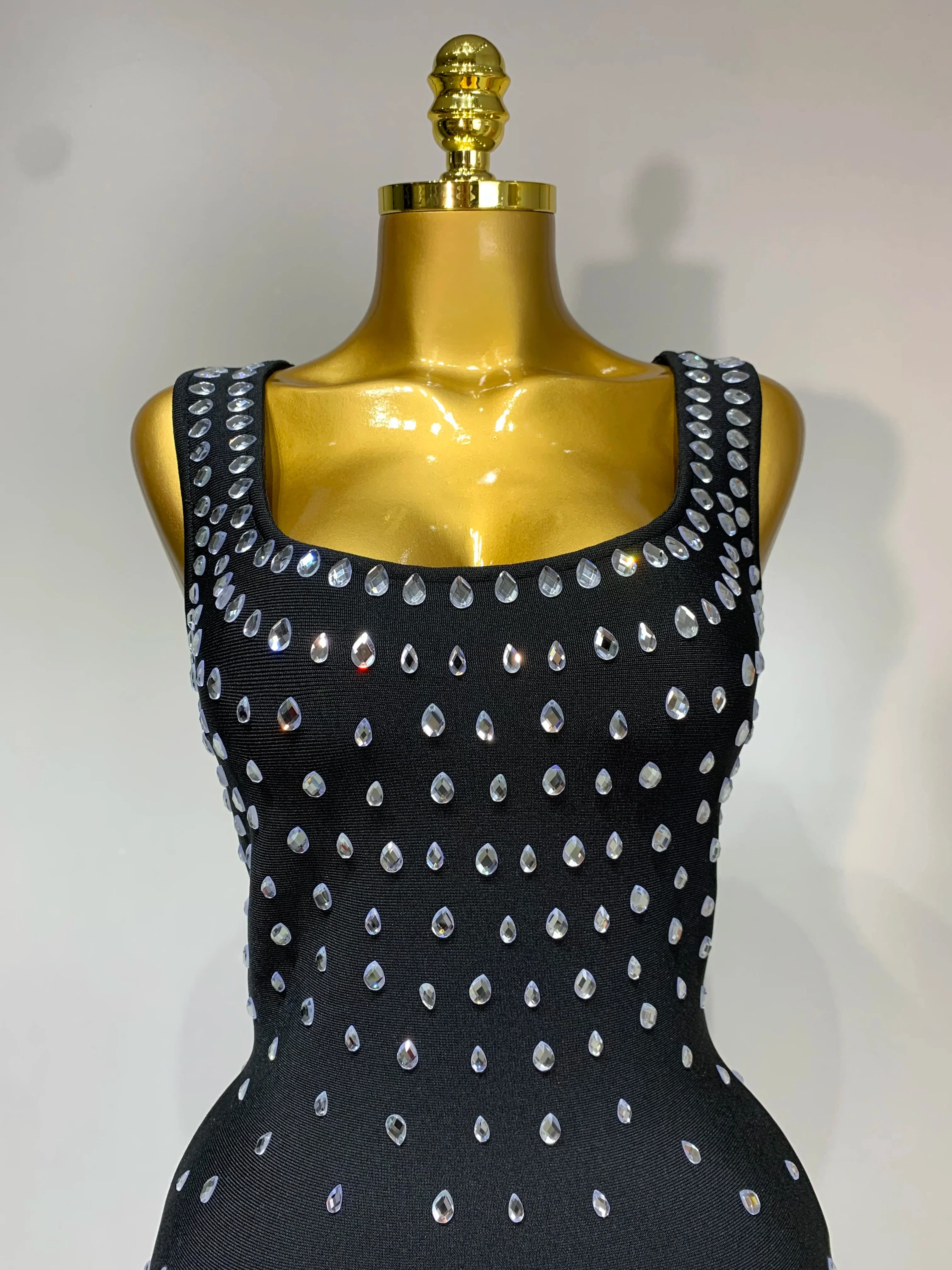 Luxury Rhinestone Bandage Long Dress Elastic Sleeveless Bodycon High Street Evening Club Party Elegant Birthday Prom Gowns - Image 5