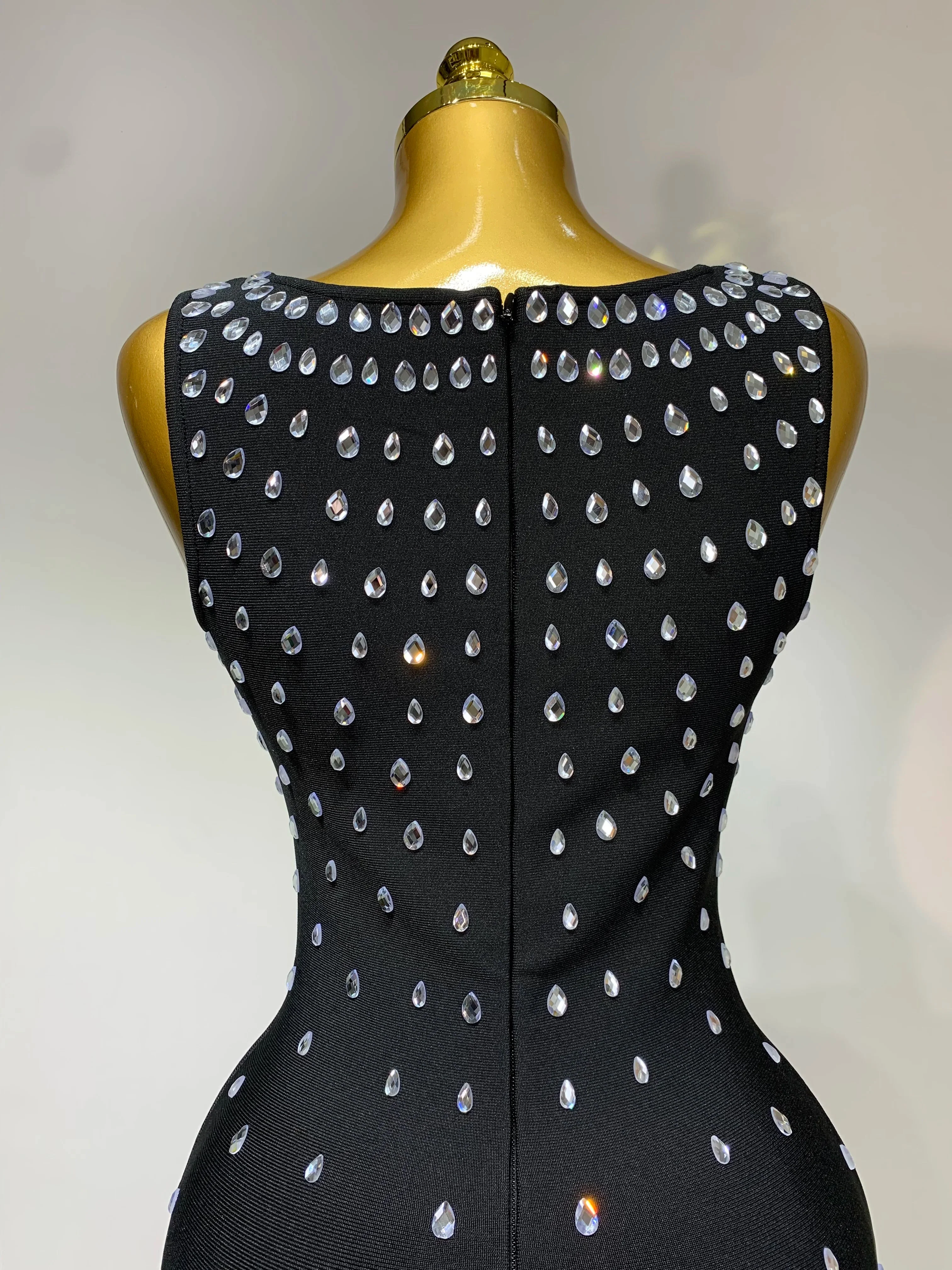 Luxury Rhinestone Bandage Long Dress Elastic Sleeveless Bodycon High Street Evening Club Party Elegant Birthday Prom Gowns - Image 6