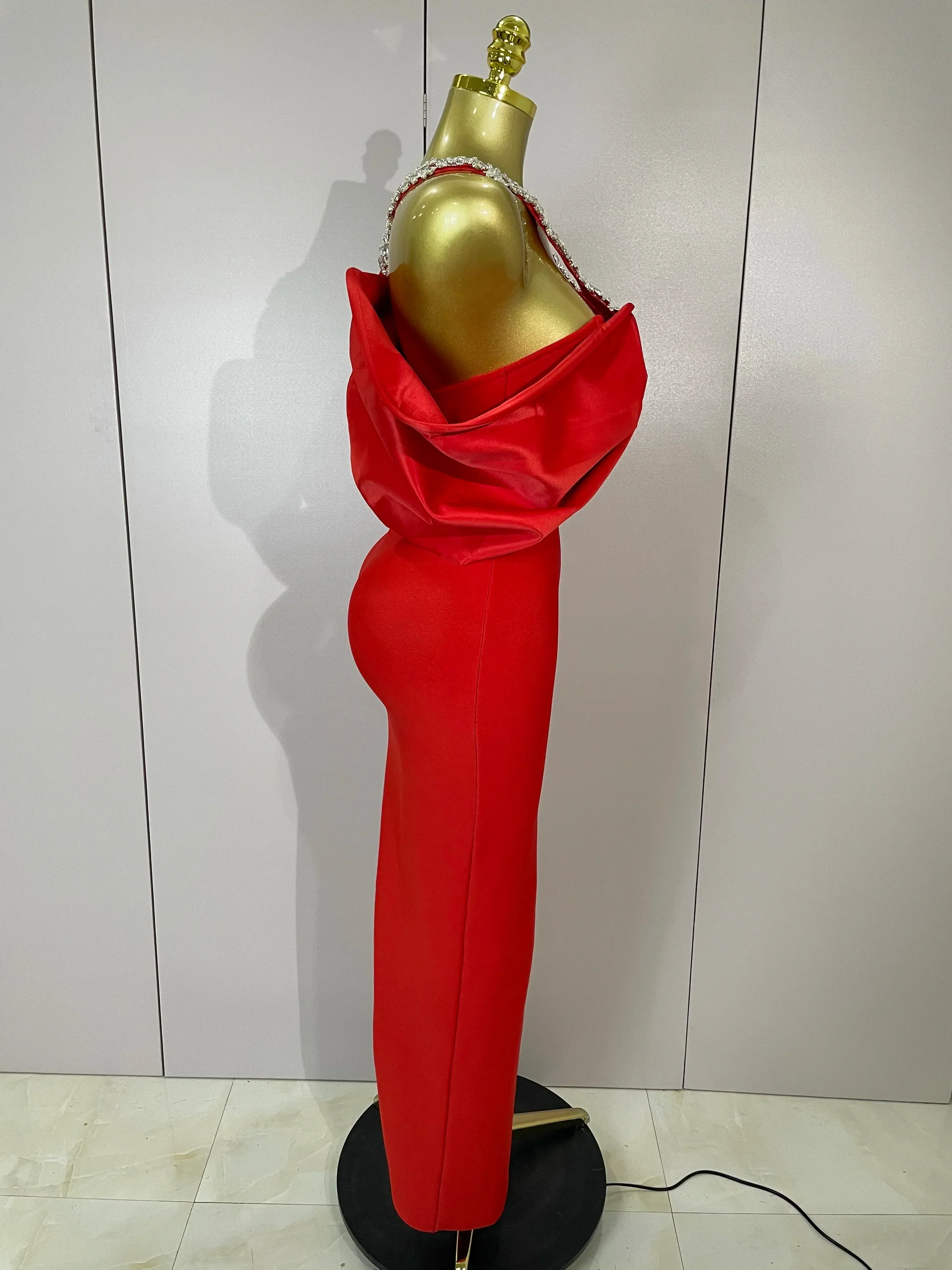 Luxury Rhinestone Chain Red Off Shoulder Vintage Butterfly Chic Bodycon Long Dress  Elegant Evening Party Birtyday Clothing - Image 4