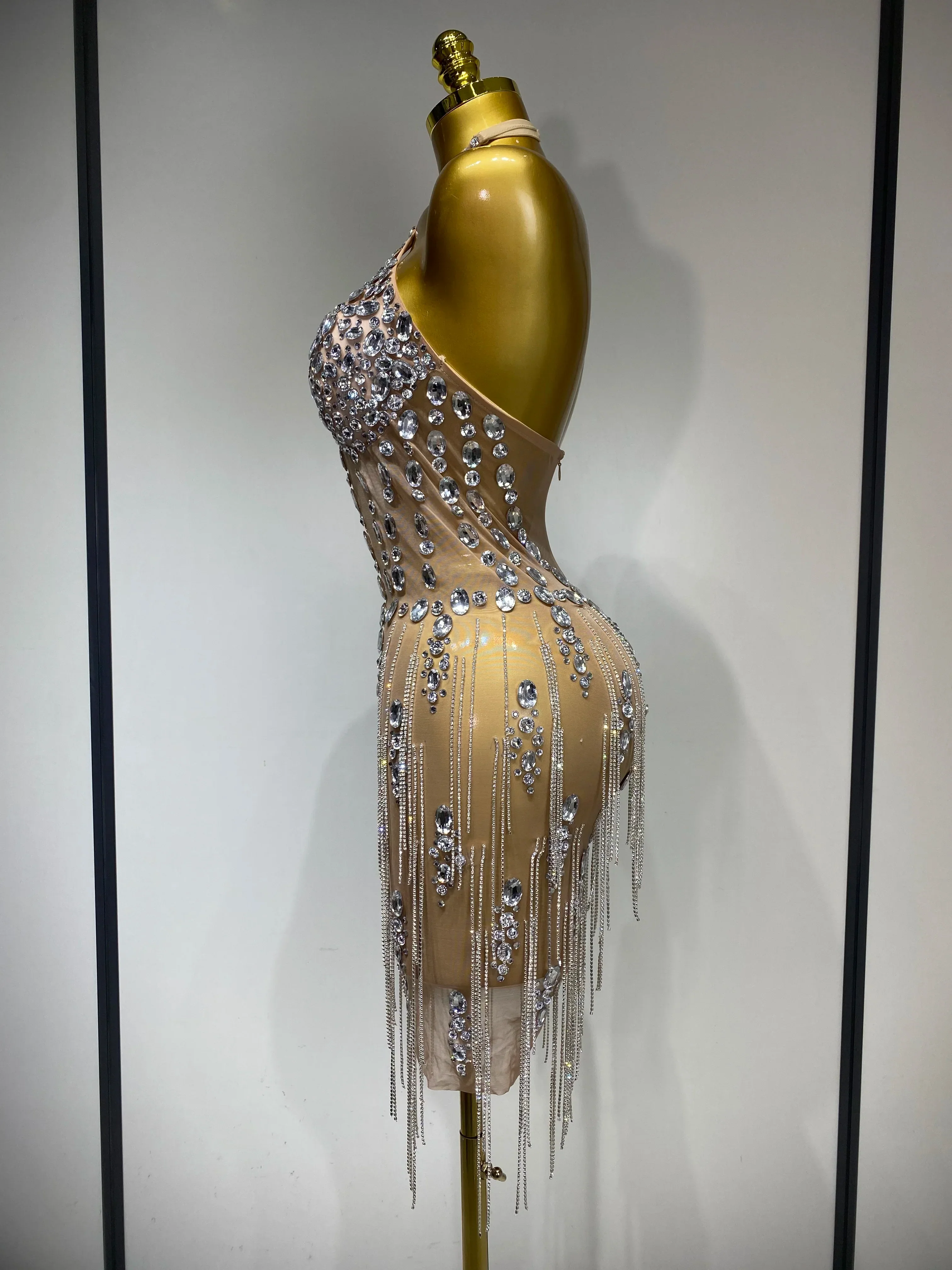 Luxury Rhinestone Evening Party Dress Women Sexy Halter See Through Mesh Luxury Birthday Gowns Nightclub Singer Stage Outfit - Image 3