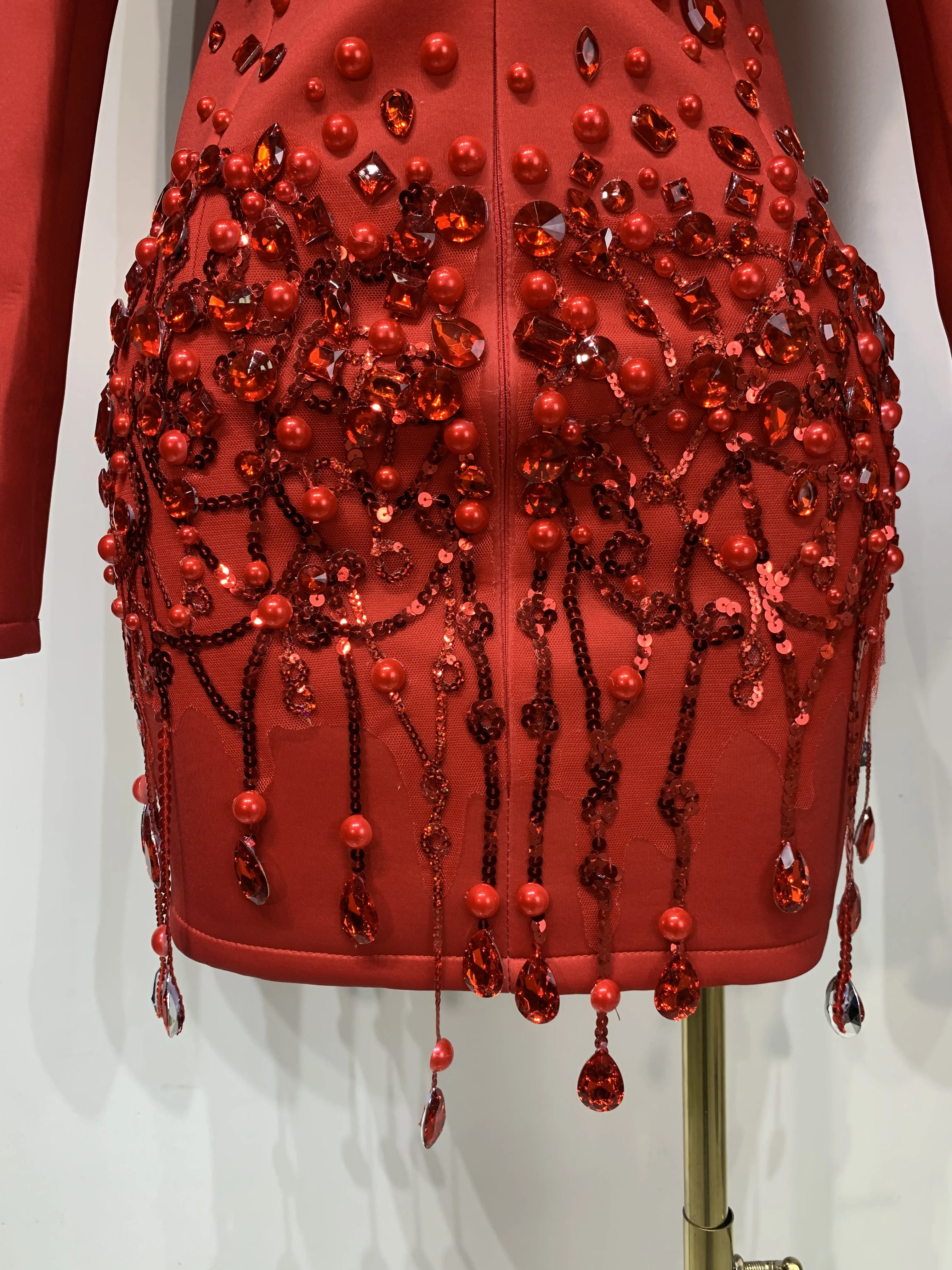 Luxury Rhinestone Deep V-Neck Slim Fit Red Suit Dress  Fashion Celebirty Elegant Evening Club Party Dresses - Image 6