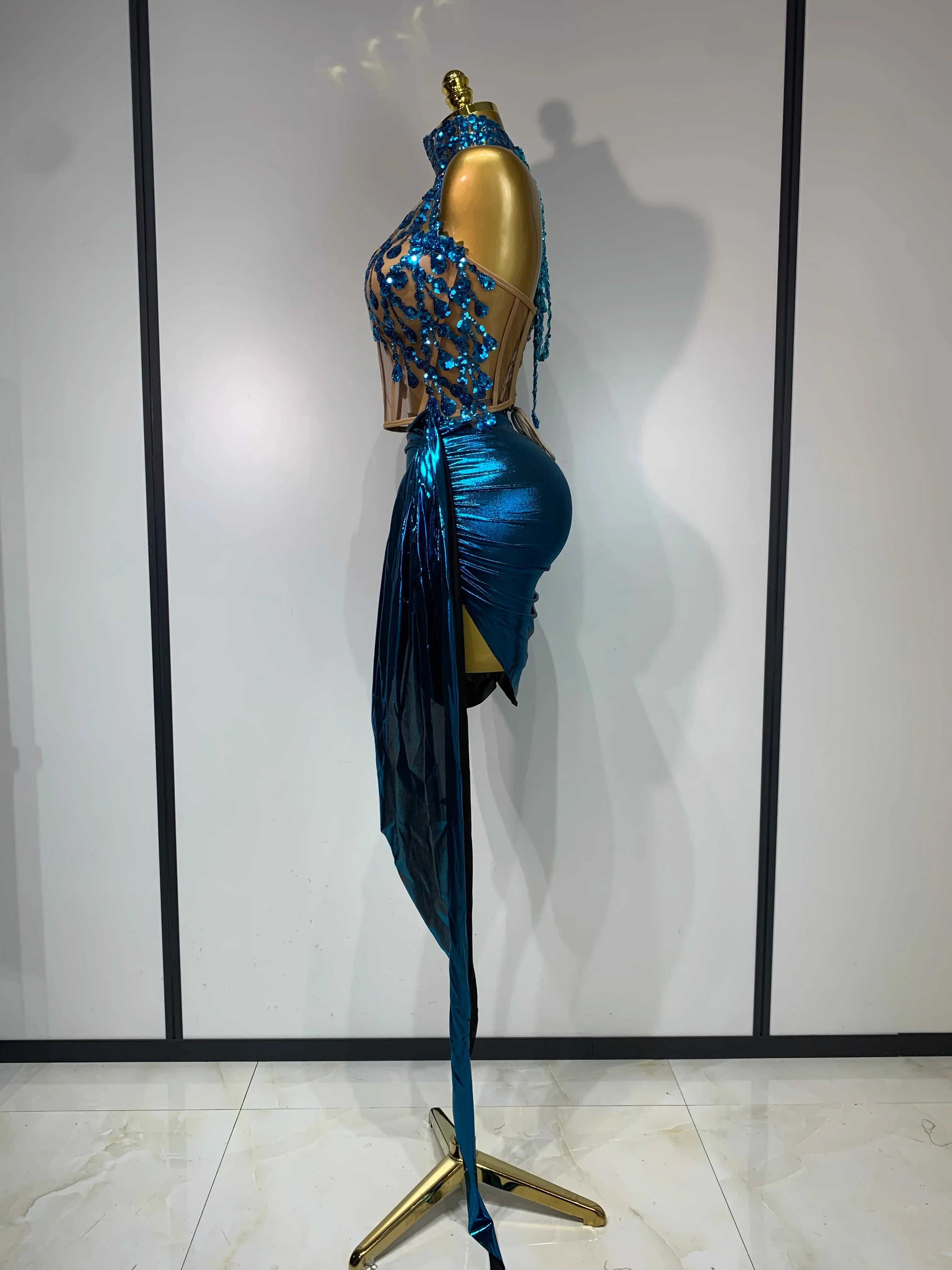 Luxury Rhinestone Sequined Backless Sexy Top Skirt Set Celebrate Evening Party Prom Gowns Nightclub Singer Stage Outfit - Image 3