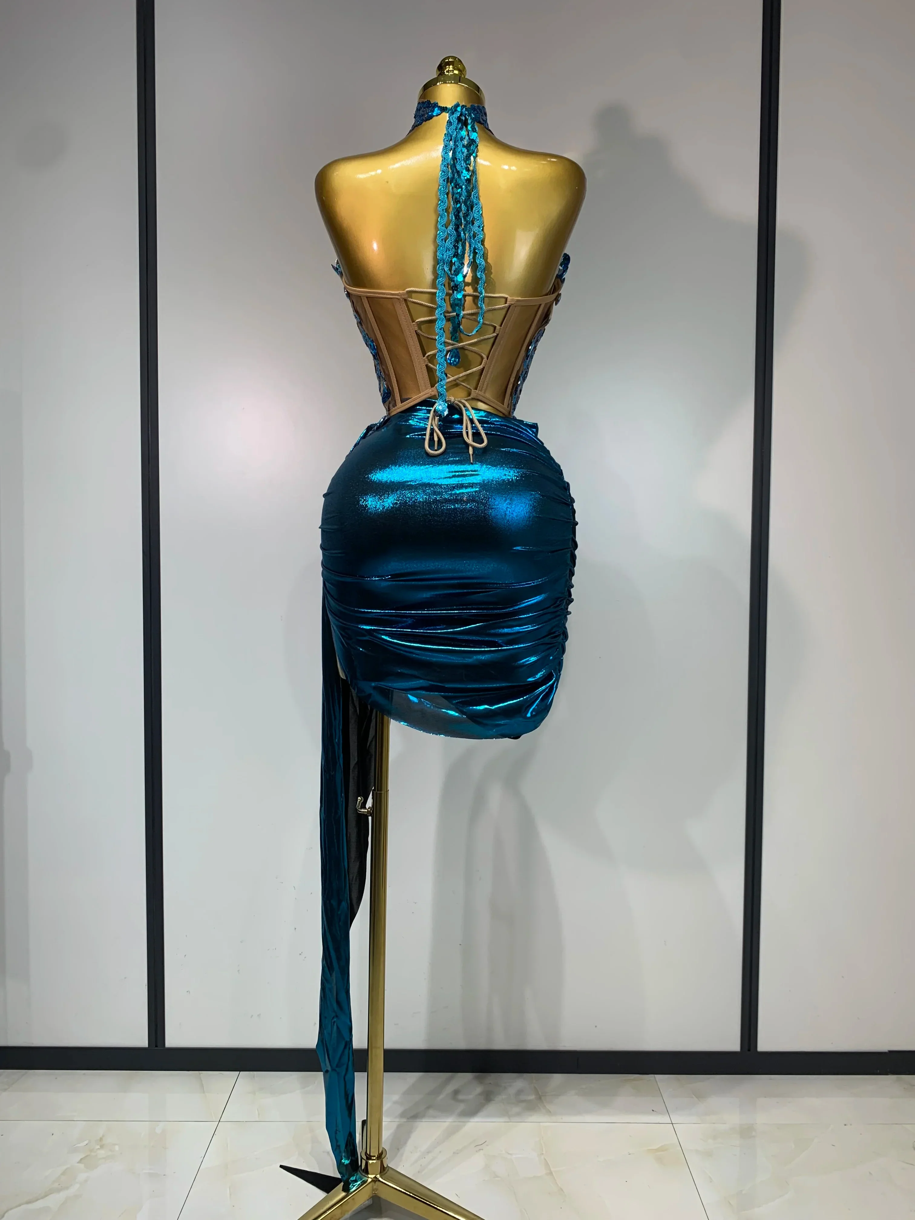 Luxury Rhinestone Sequined Backless Sexy Top Skirt Set Celebrate Evening Party Prom Gowns Nightclub Singer Stage Outfit - Image 4