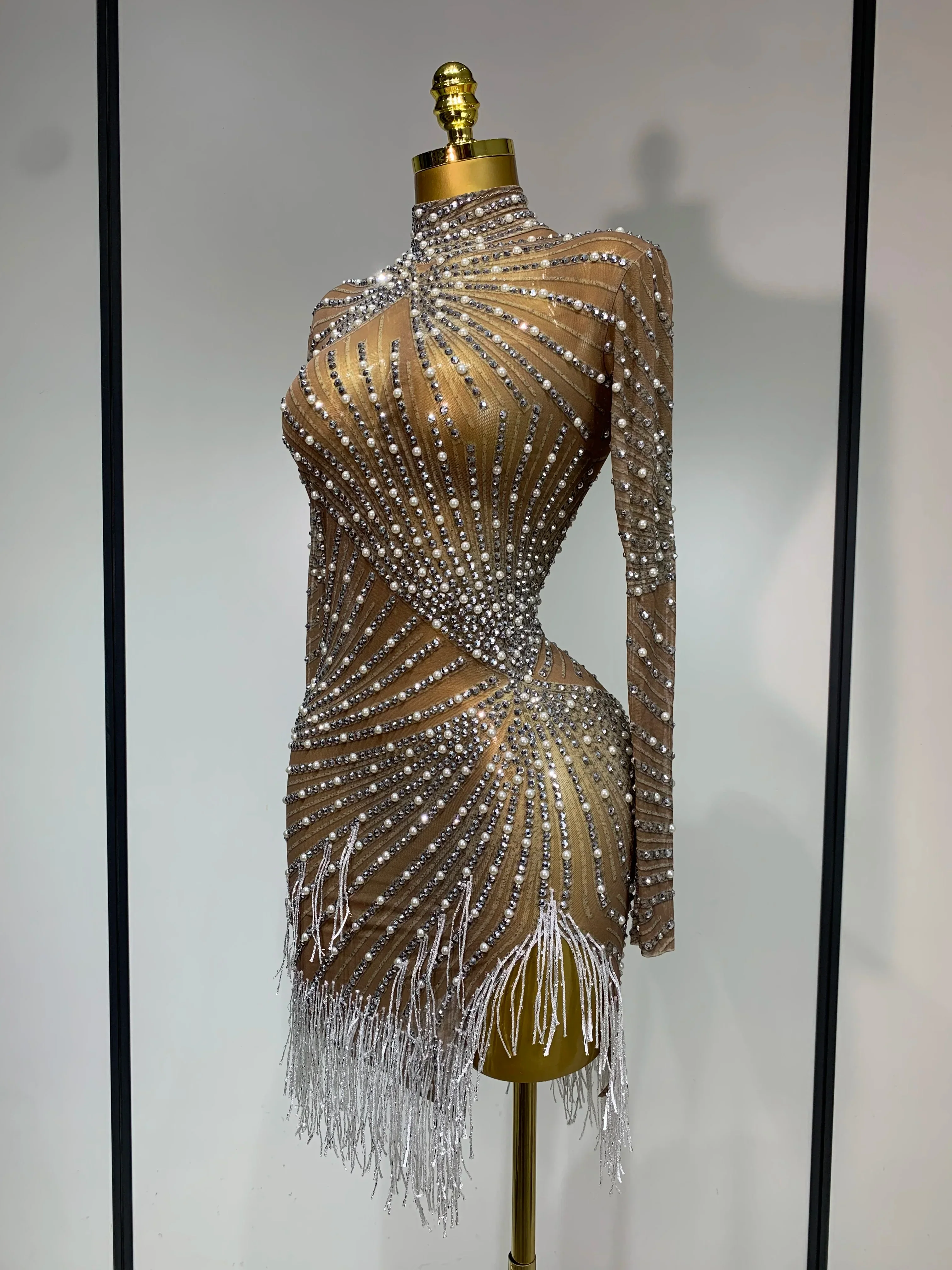 Luxury Rhinestone Tight Short Dress Women Long Sleeve Evening Party Prom Gown Birthdy Nightclub Performance Costume Stage Outfit - Image 2