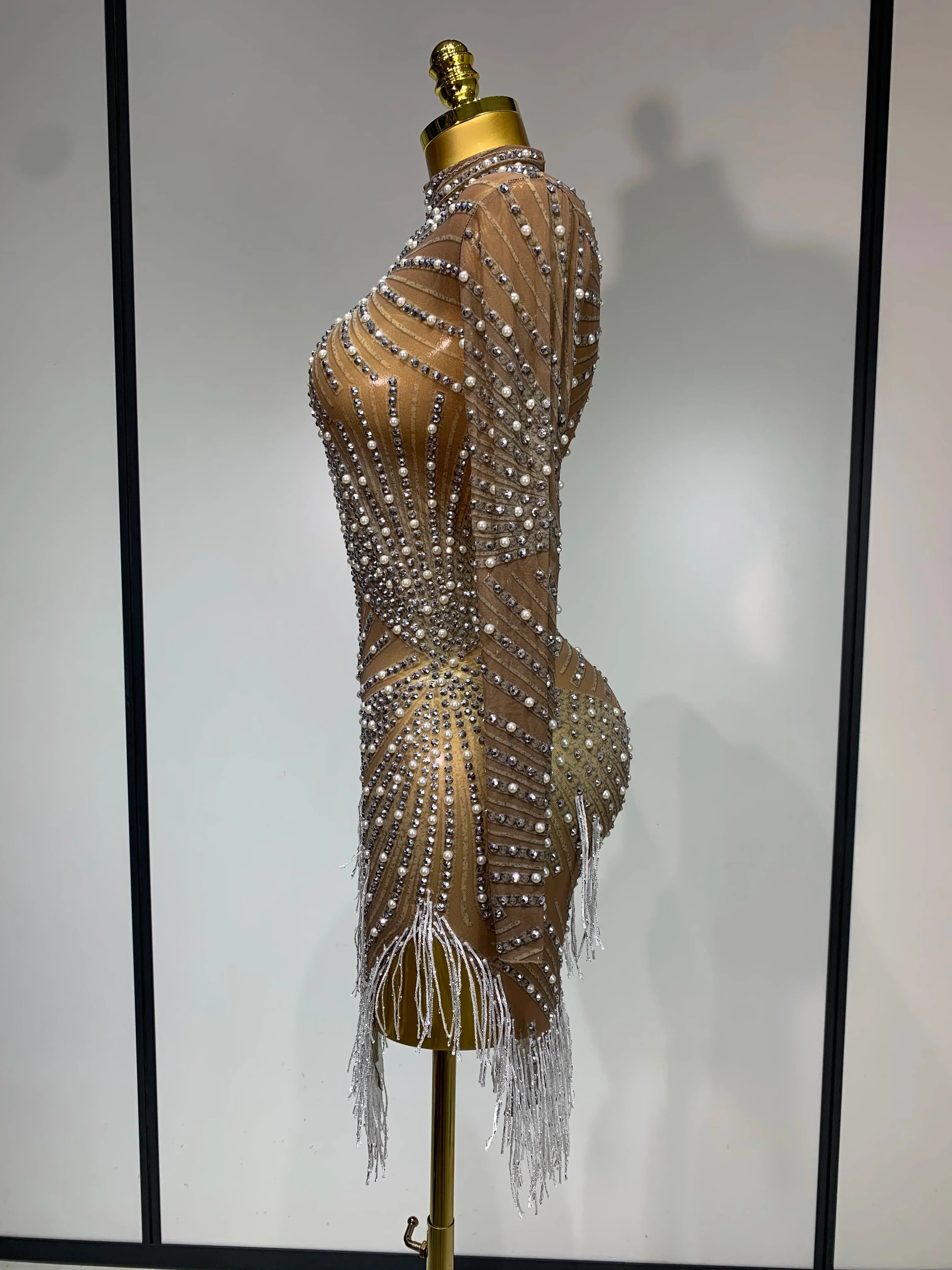 Luxury Rhinestone Tight Short Dress Women Long Sleeve Evening Party Prom Gown Birthdy Nightclub Performance Costume Stage Outfit - Image 3