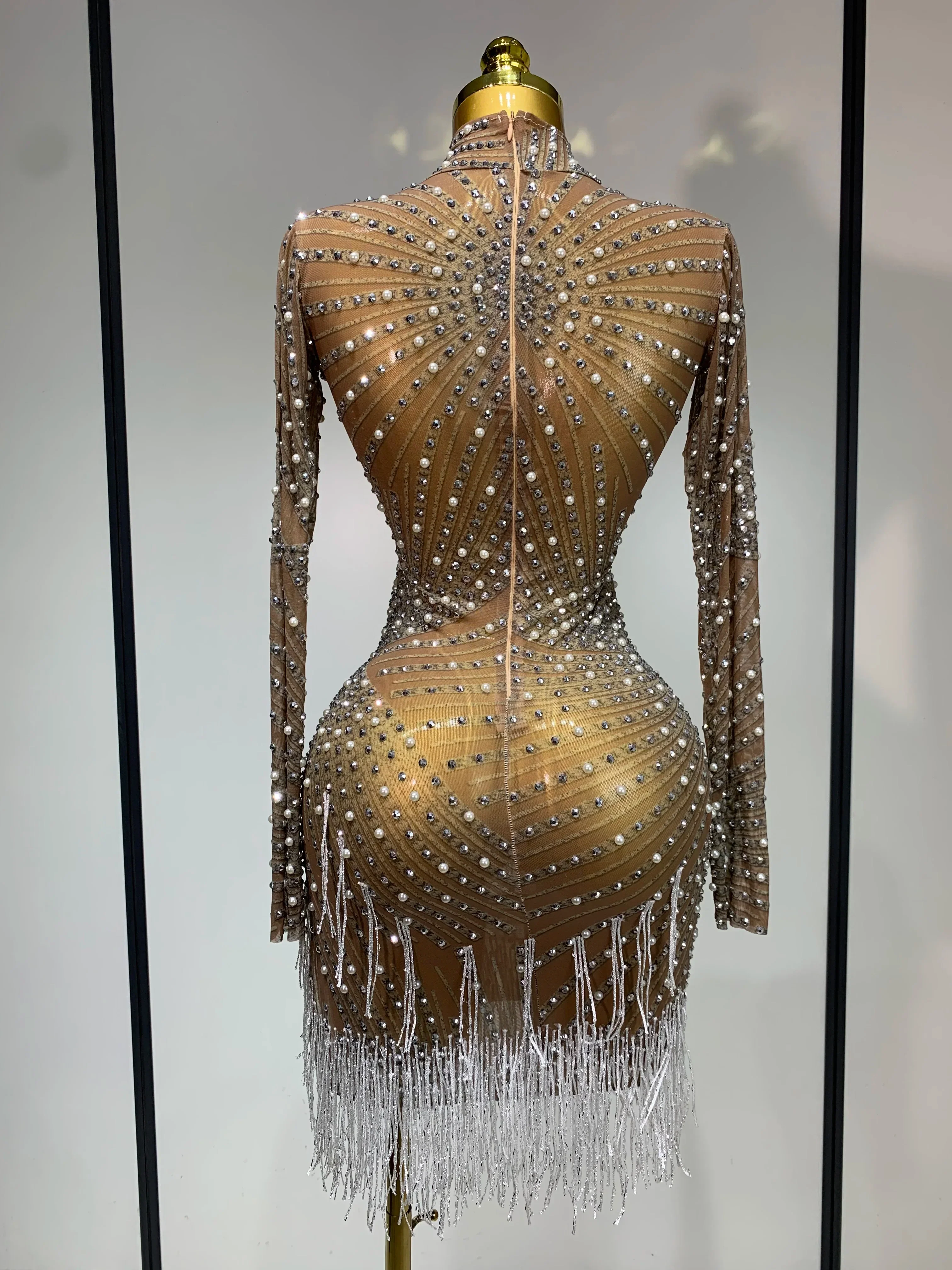 Luxury Rhinestone Tight Short Dress Women Long Sleeve Evening Party Prom Gown Birthdy Nightclub Performance Costume Stage Outfit - Image 4