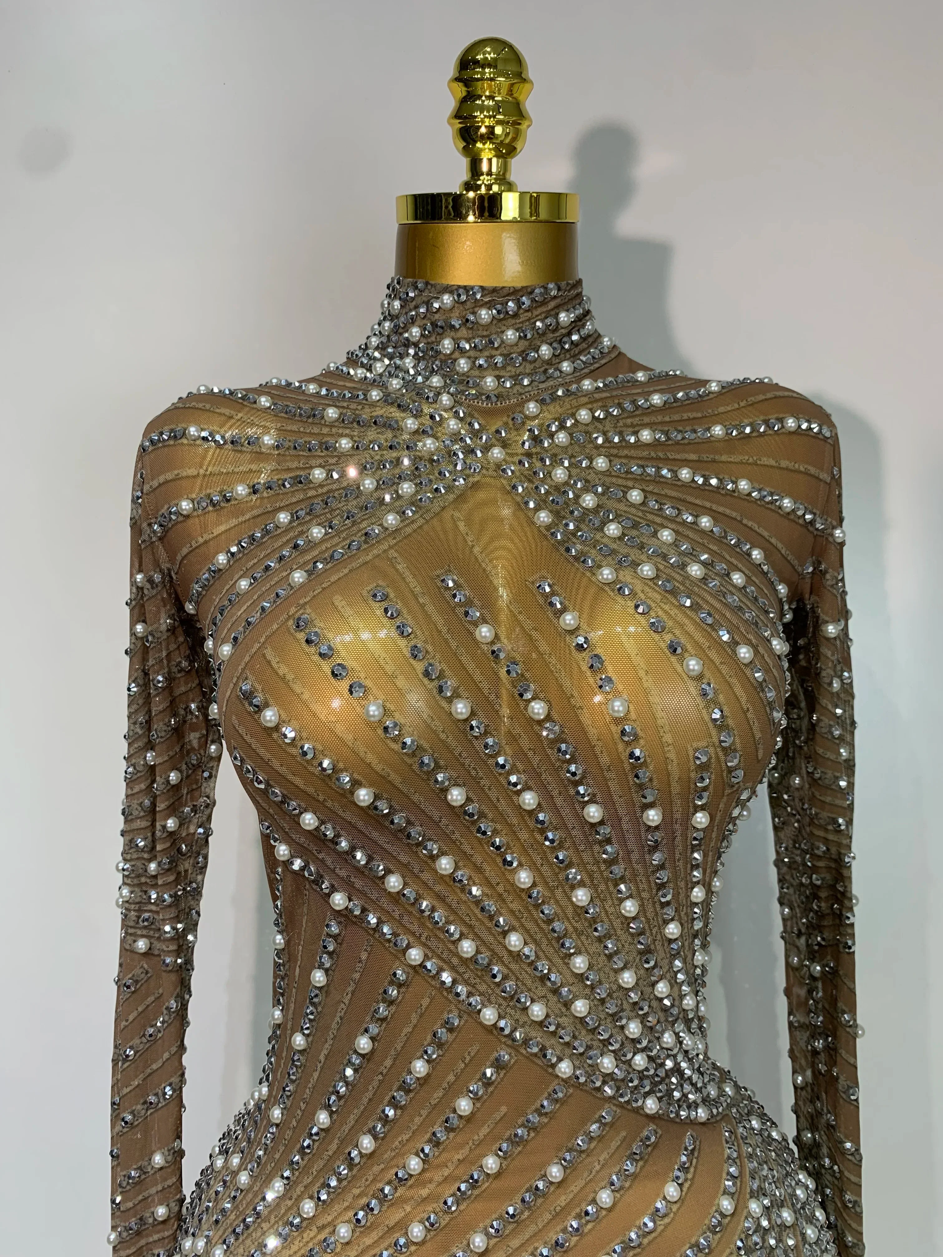 Luxury Rhinestone Tight Short Dress Women Long Sleeve Evening Party Prom Gown Birthdy Nightclub Performance Costume Stage Outfit - Image 5