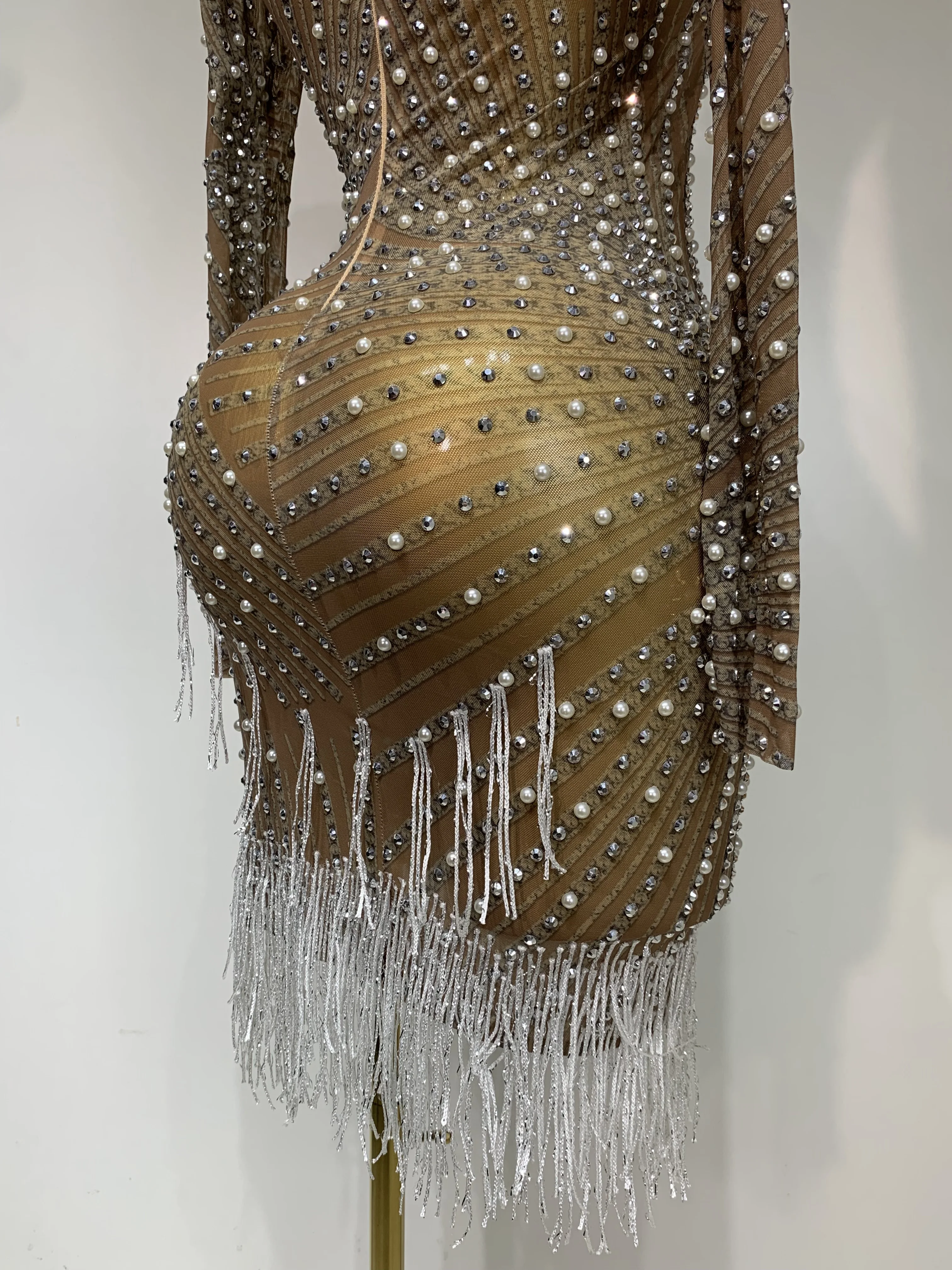 Luxury Rhinestone Tight Short Dress Women Long Sleeve Evening Party Prom Gown Birthdy Nightclub Performance Costume Stage Outfit - Image 6