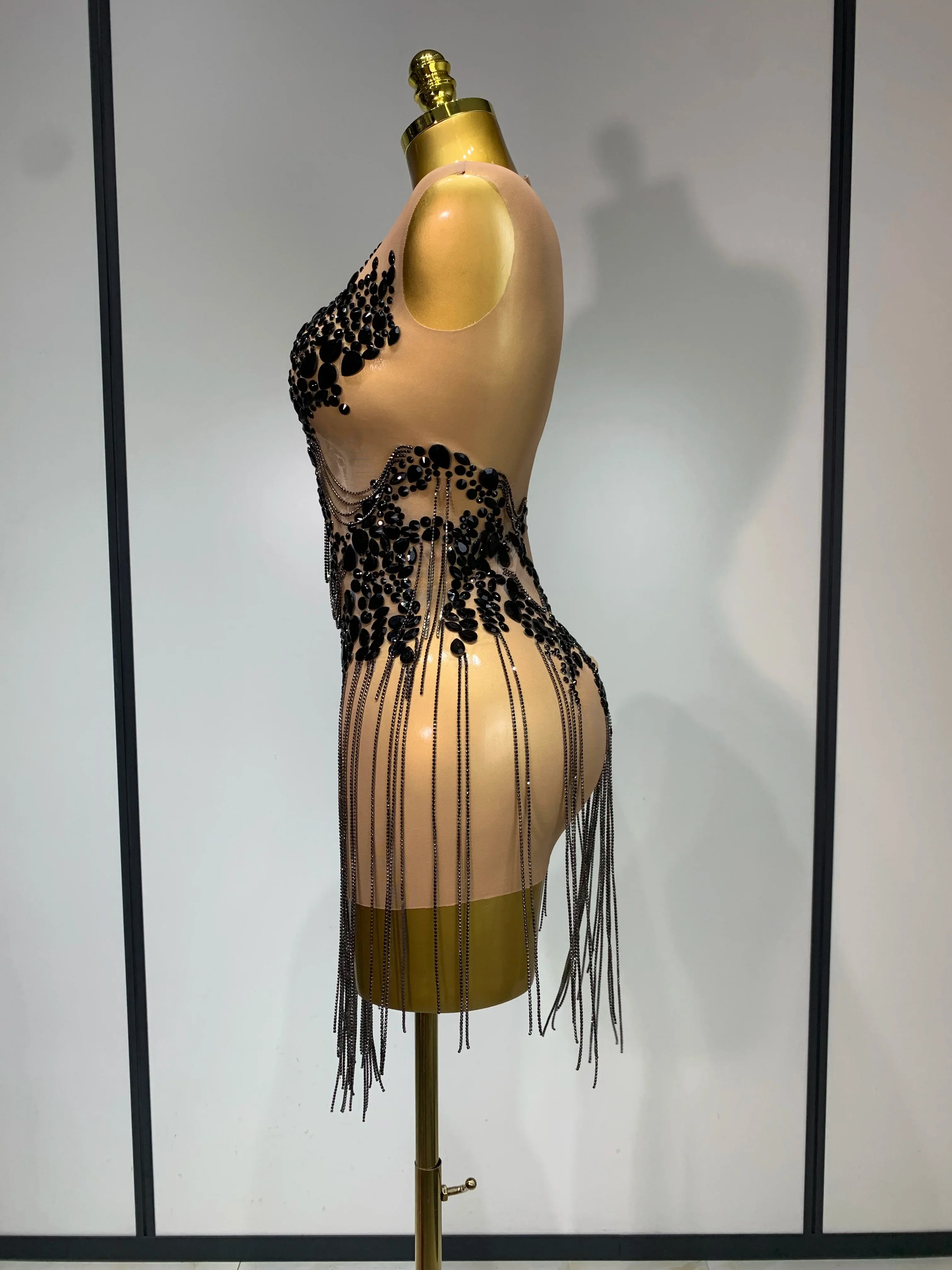 Luxury Rhinestones Chain Sleeveless Mini Dress Celebrity Elegant Sexy Performance Dance Nightclub Outfit Birthday Party Dress - Image 2