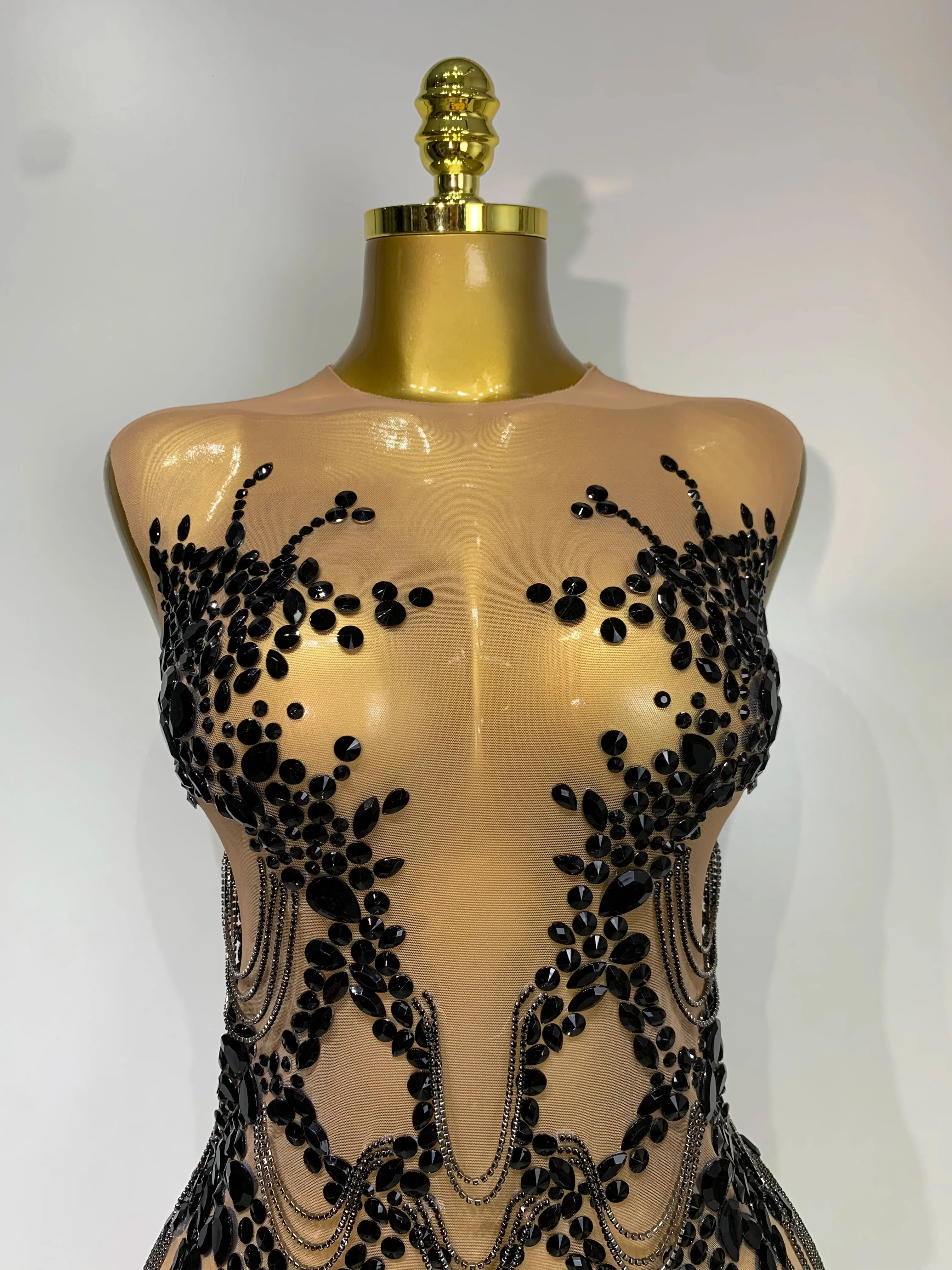 Luxury Rhinestones Chain Sleeveless Mini Dress Celebrity Elegant Sexy Performance Dance Nightclub Outfit Birthday Party Dress - Image 4