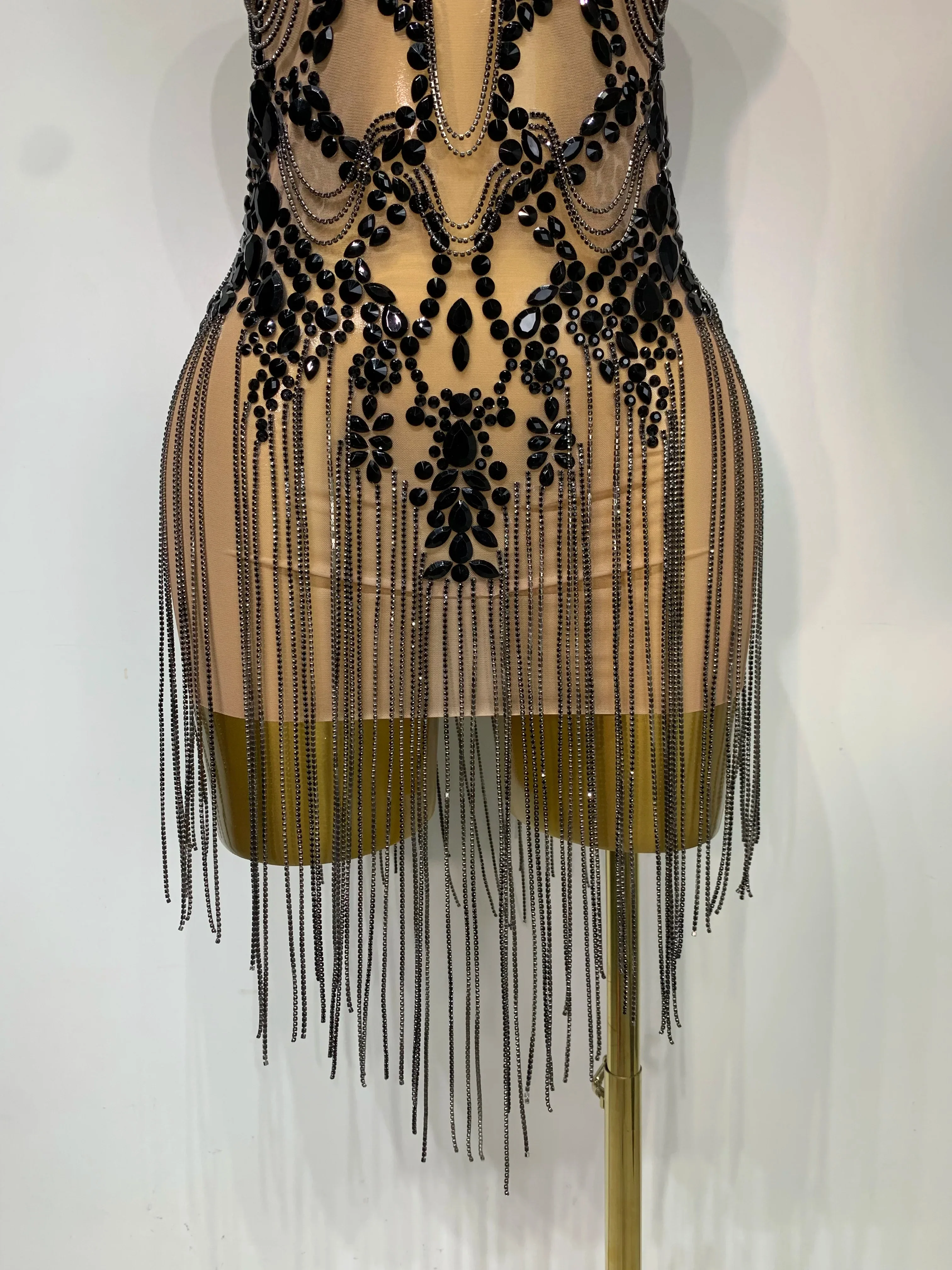 Luxury Rhinestones Chain Sleeveless Mini Dress Celebrity Elegant Sexy Performance Dance Nightclub Outfit Birthday Party Dress - Image 5