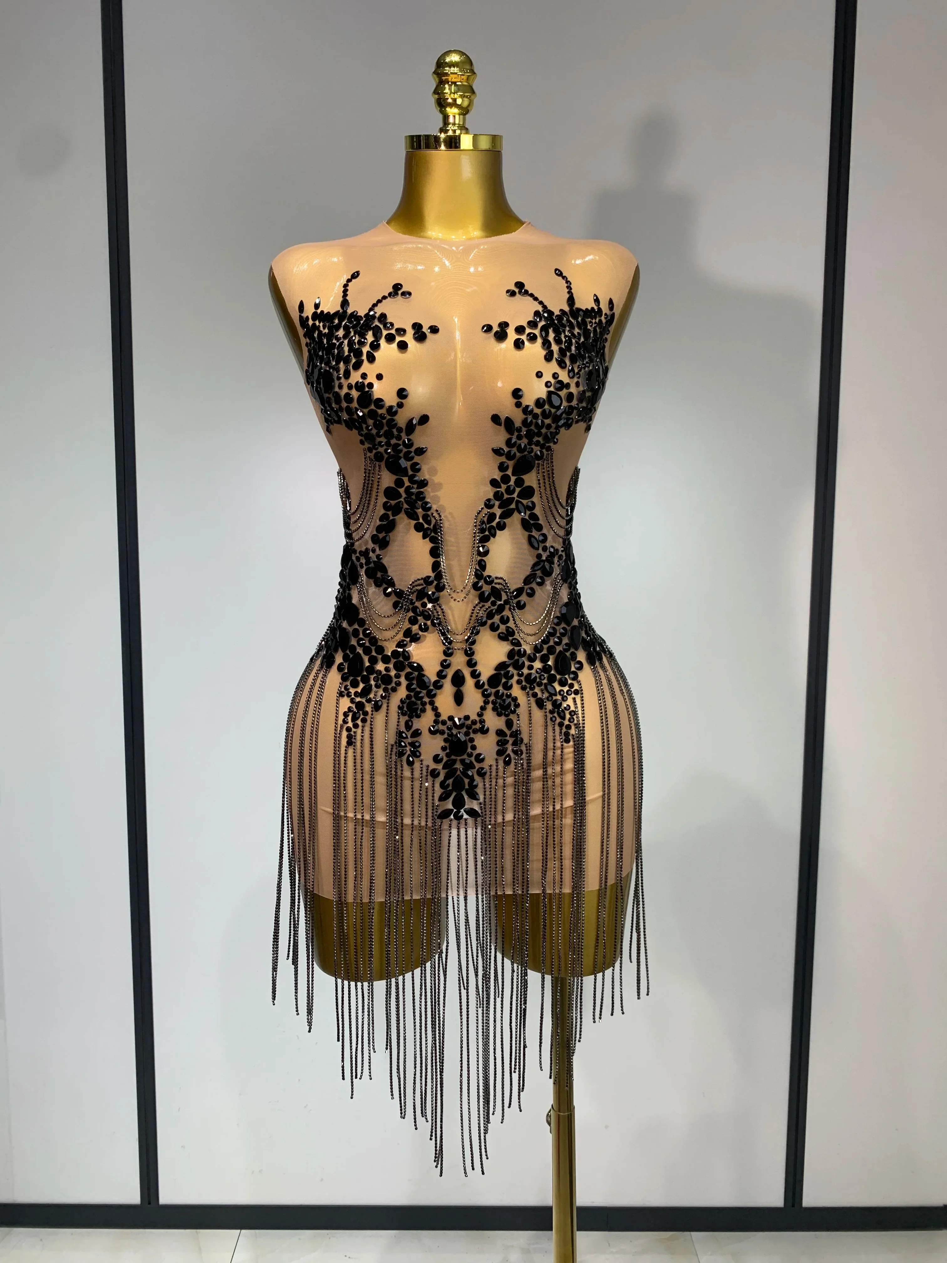 Luxury Rhinestones Chain Sleeveless Mini Dress Celebrity Elegant Sexy Performance Dance Nightclub Outfit Birthday Party Dress - Image 6