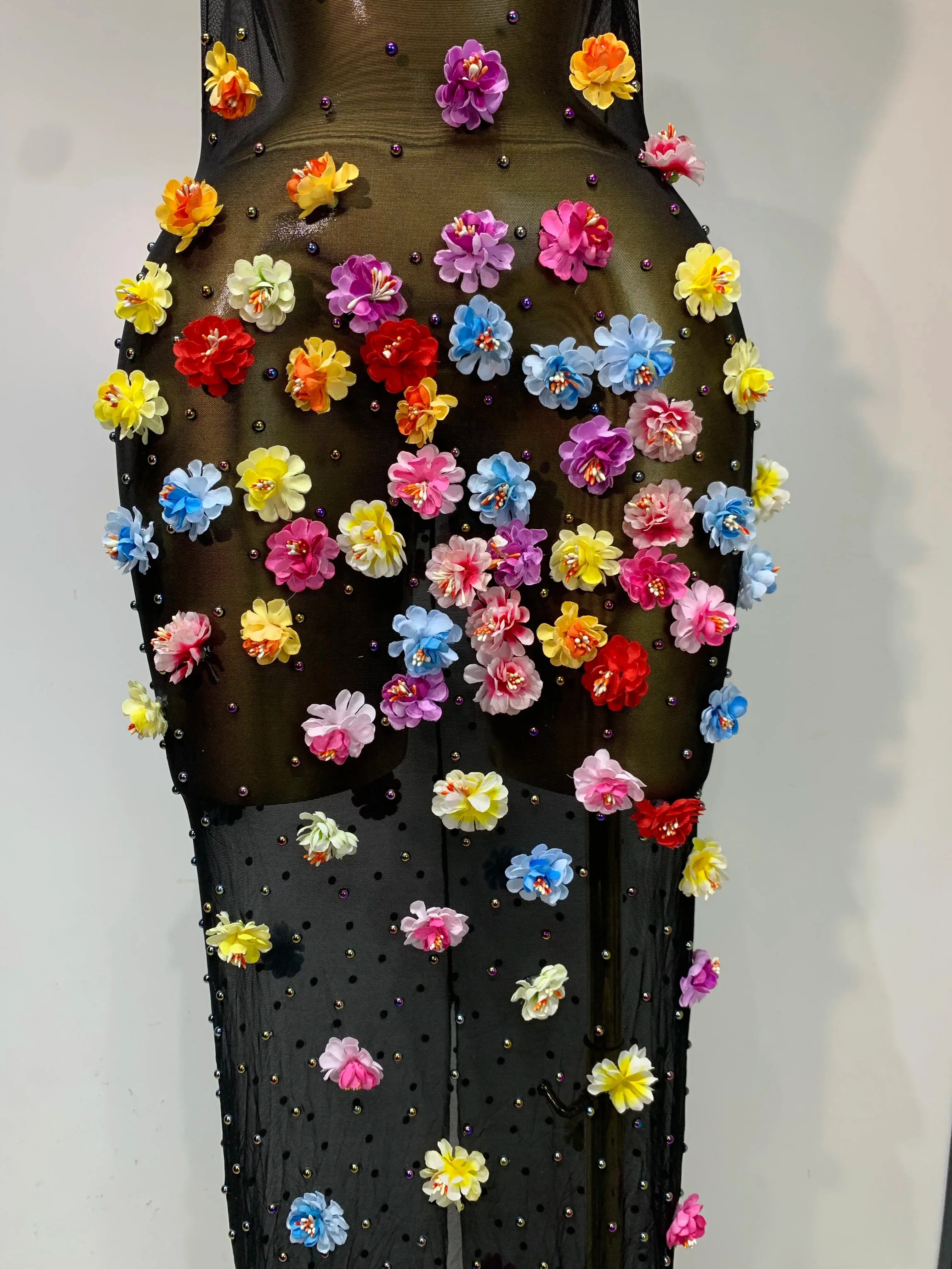 Luxury Rhinestones Flowers Sexy See Through Long Dress  Elegant Evening Party Birthday Wedding Guest Dress Club Stage Outfit - Image 6