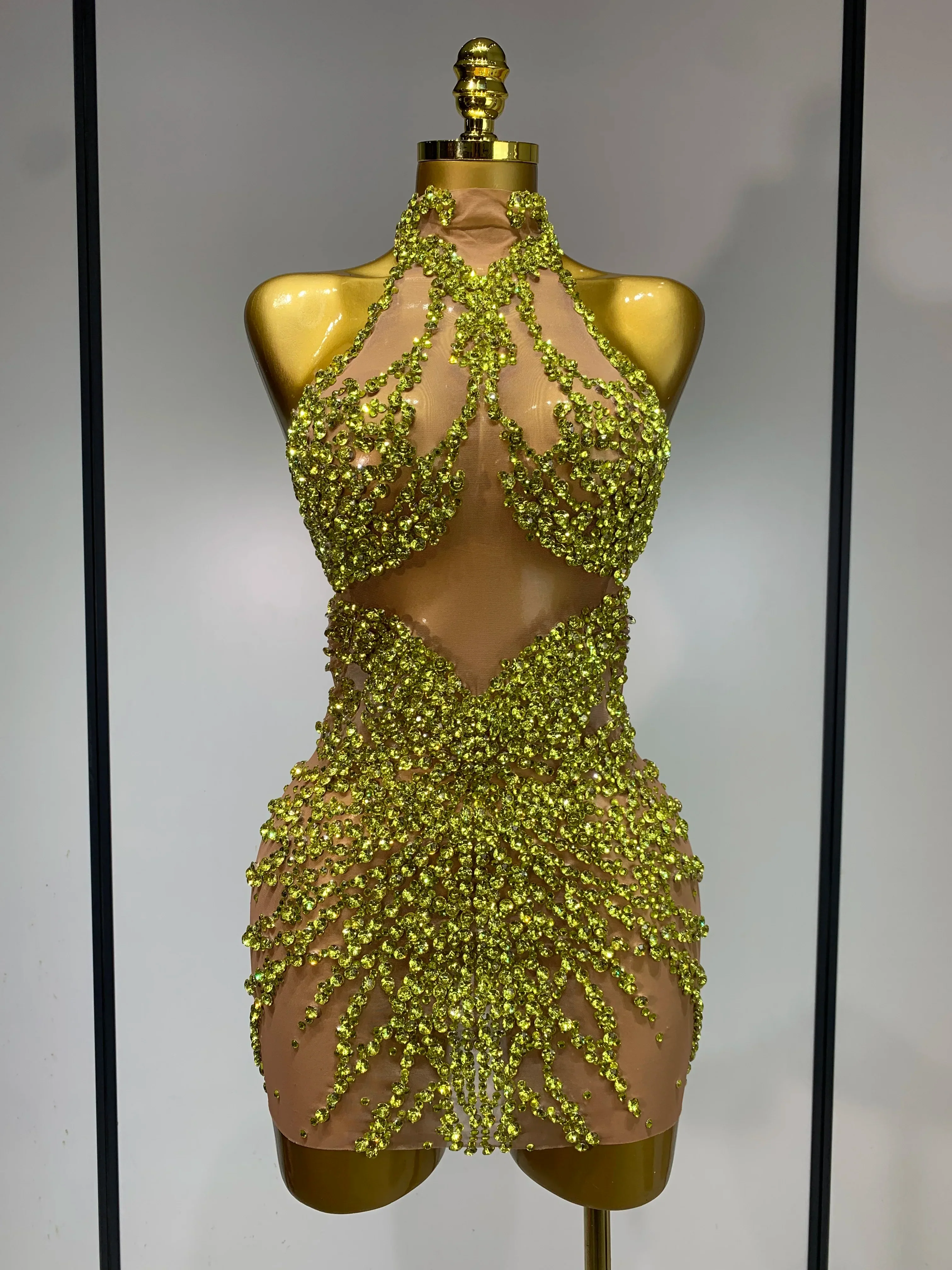 Luxury Rhinestones Mesh Transparent Prom Mini Dress Shinny Women Birthday Celebrate Party Prom Nightclub Outfit Stage Costume - Image 7