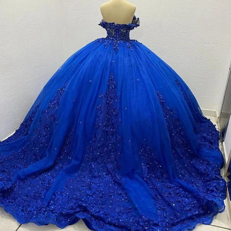 Luxury Royal Blue Quinceanera Dresses Shiny Lace Birthday Party Ball Gown Vestidos de 15 años Corset - Image 2