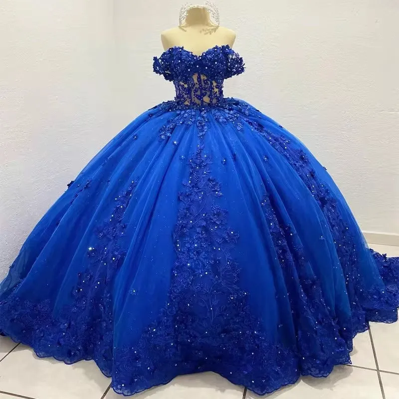 Luxury Royal Blue Quinceanera Dresses Shiny Lace Birthday Party Ball Gown Vestidos de 15 años Corset - Image 3