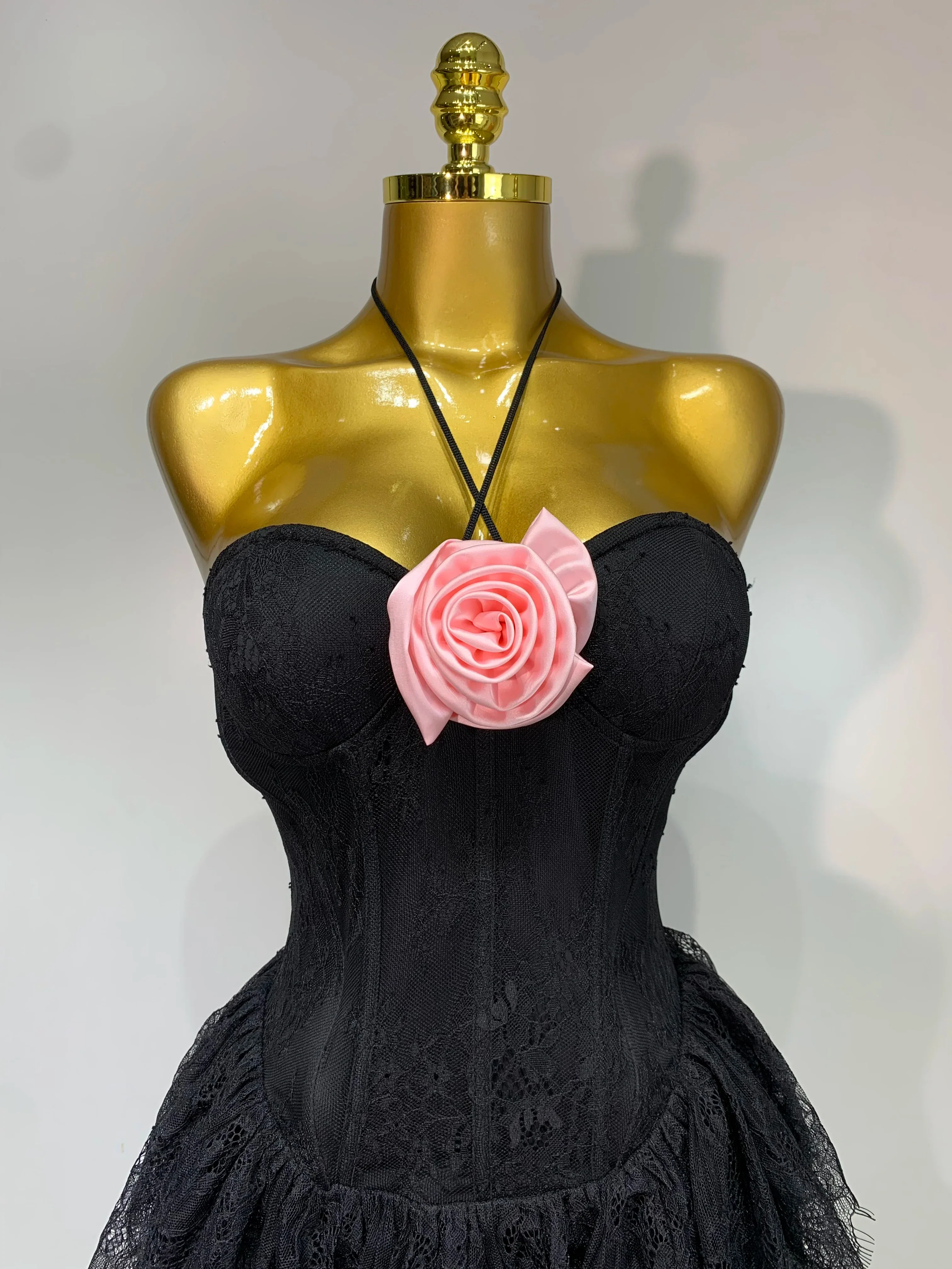 Luxury Sexy Lace Halter Flower Ruffles Long Dress Women Black Sleeveless Backless Bodycon Dresses Evening Party Birthday Dress - Image 5