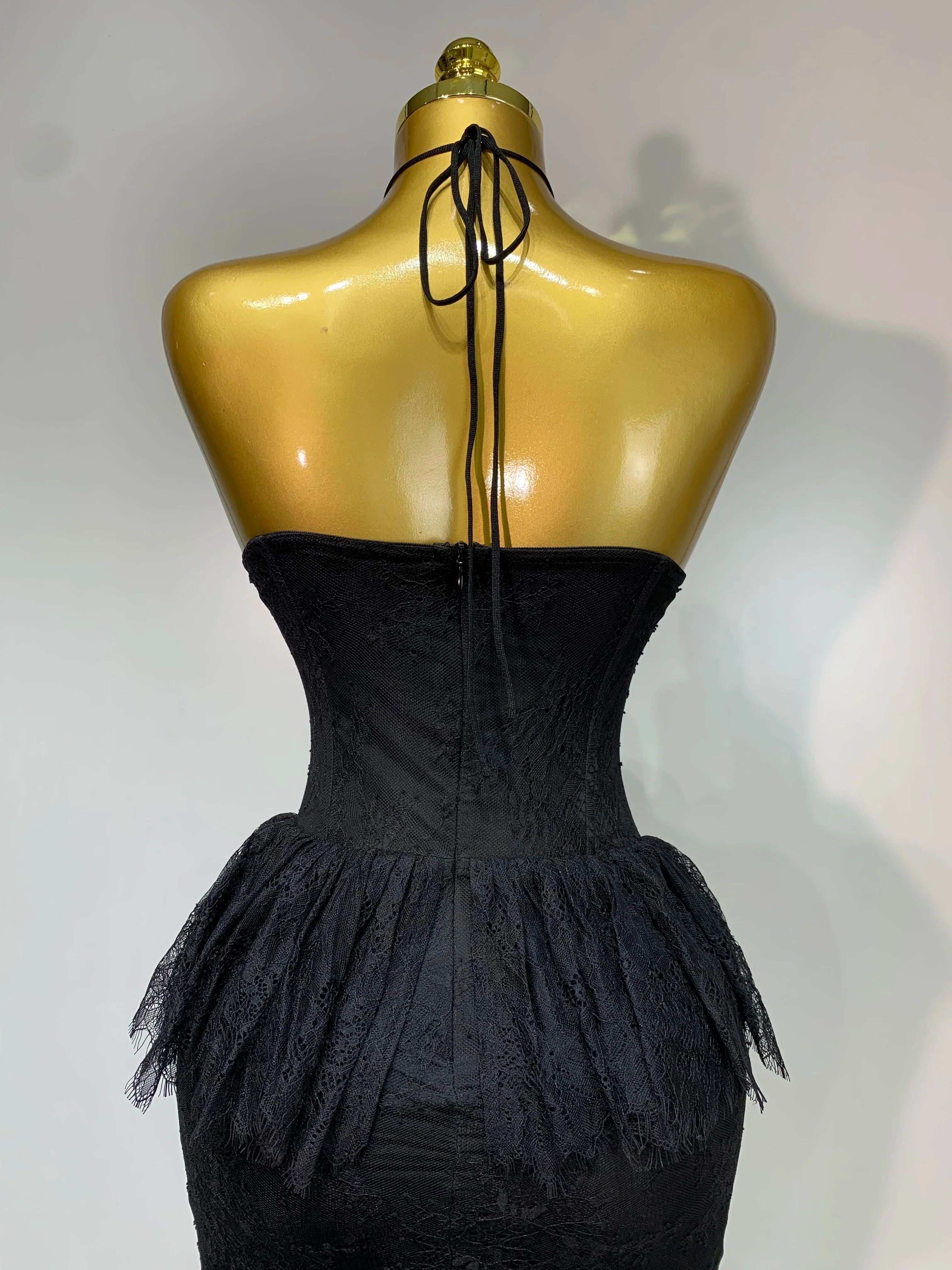 Luxury Sexy Lace Halter Flower Ruffles Long Dress Women Black Sleeveless Backless Bodycon Dresses Evening Party Birthday Dress - Image 6