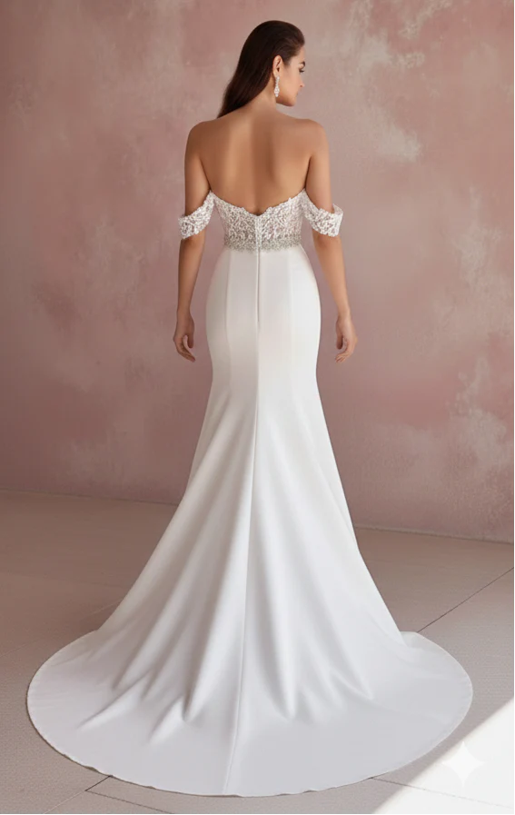 Off Shoulder Satin Wedding Dress Long Formal Bridal - Image 3