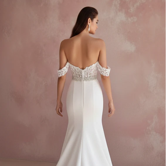 Off Shoulder Satin Wedding Dress Long Formal Bridal - Image 5