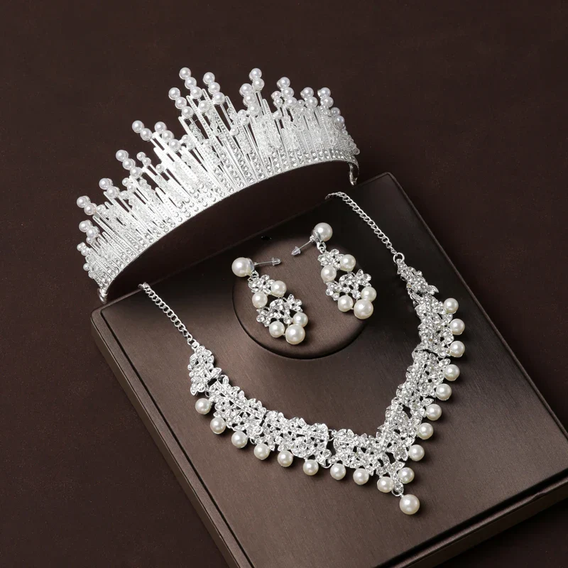 Luxury Silver Color Crystal Water Drop Bridal Jewelry Sets Rhinestone Tiaras Crown Necklace Earrings Wedding Dubai Jewelry Set - Image 14