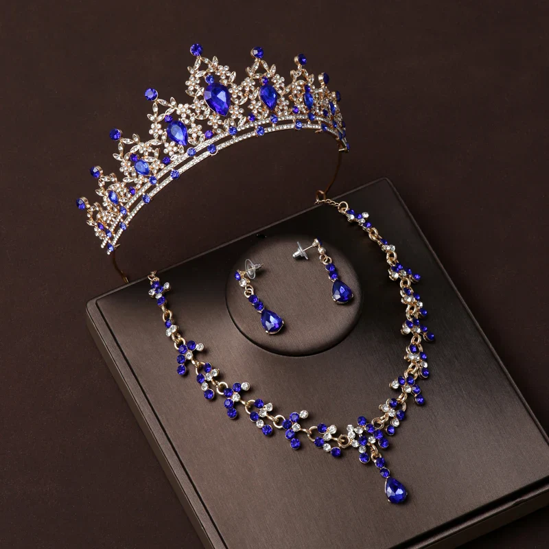Luxury Silver Color Crystal Water Drop Bridal Jewelry Sets Rhinestone Tiaras Crown Necklace Earrings Wedding Dubai Jewelry Set - Image 5