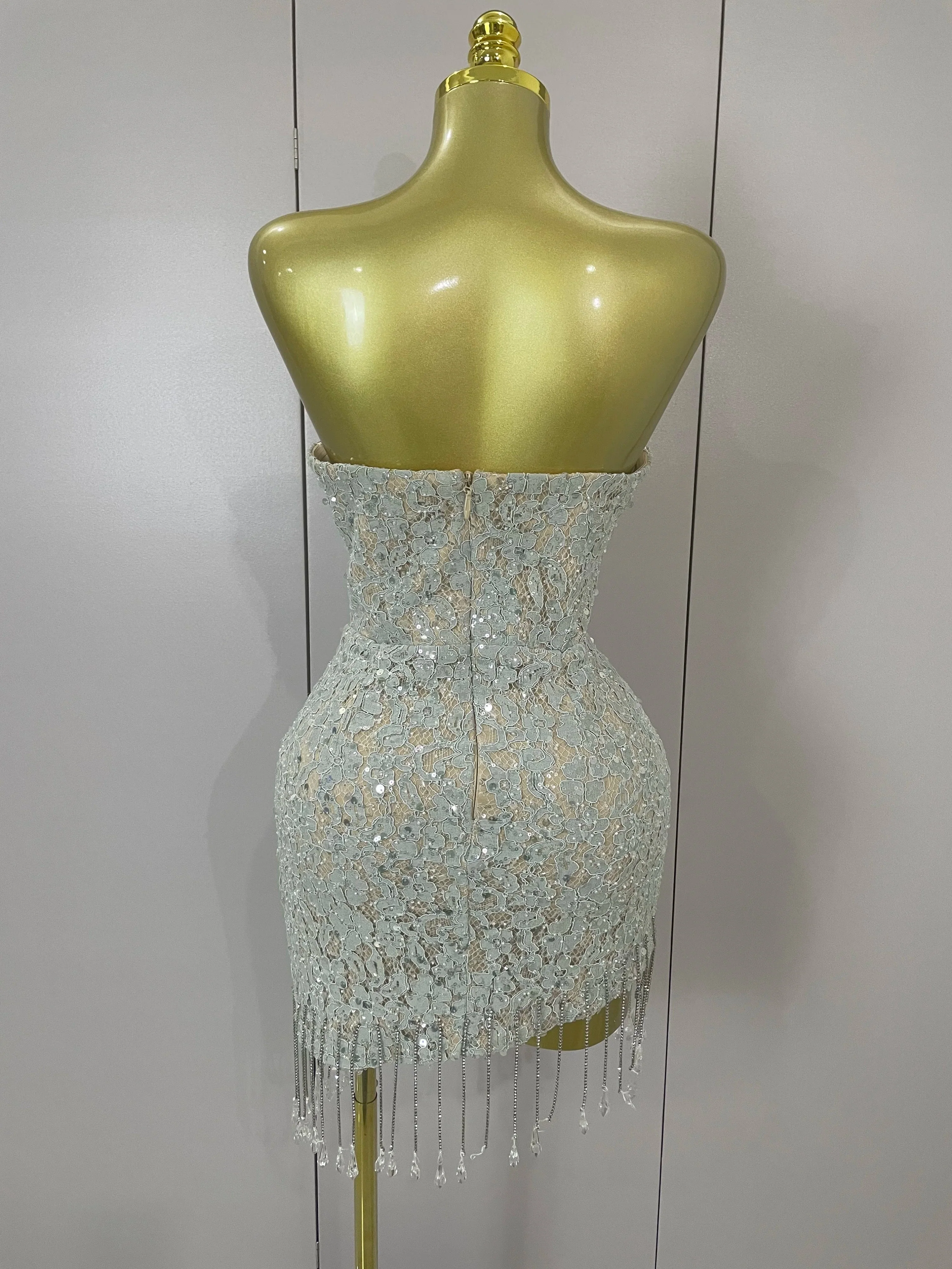 Luxury Sparkle Diamond Tassel Halter Cocktail Dress  Women Elegant Evening Formal Gowns Wedding Party Dresses Stage Costumes - Image 3