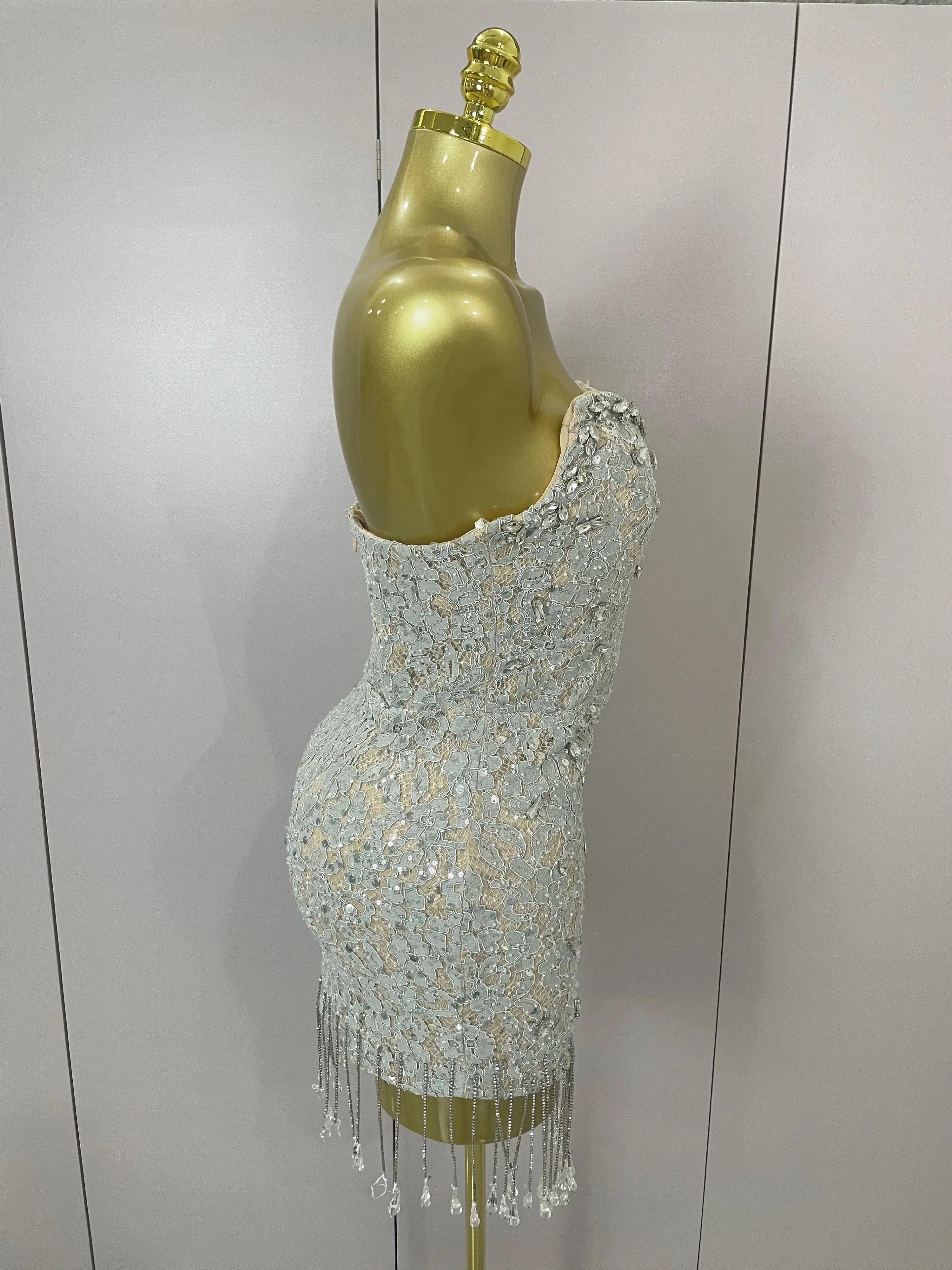 Luxury Sparkle Diamond Tassel Halter Cocktail Dress  Women Elegant Evening Formal Gowns Wedding Party Dresses Stage Costumes - Image 4