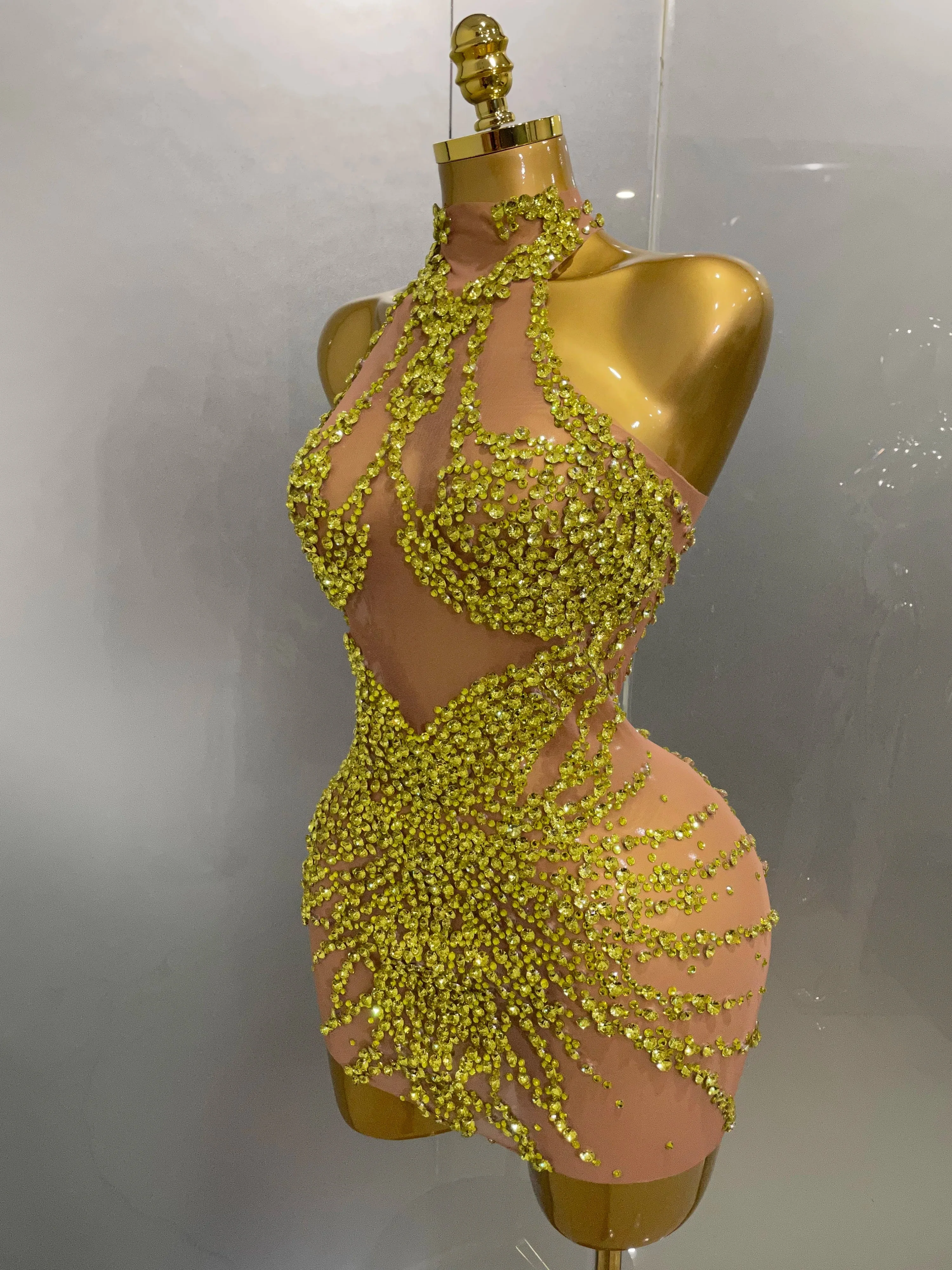 Luxury Sparkle Rhinestones Mesh Transparent Prom Dress  Women Sexy Birthday Celebrate Party Club Prom Outfit Bar Costume - Image 2