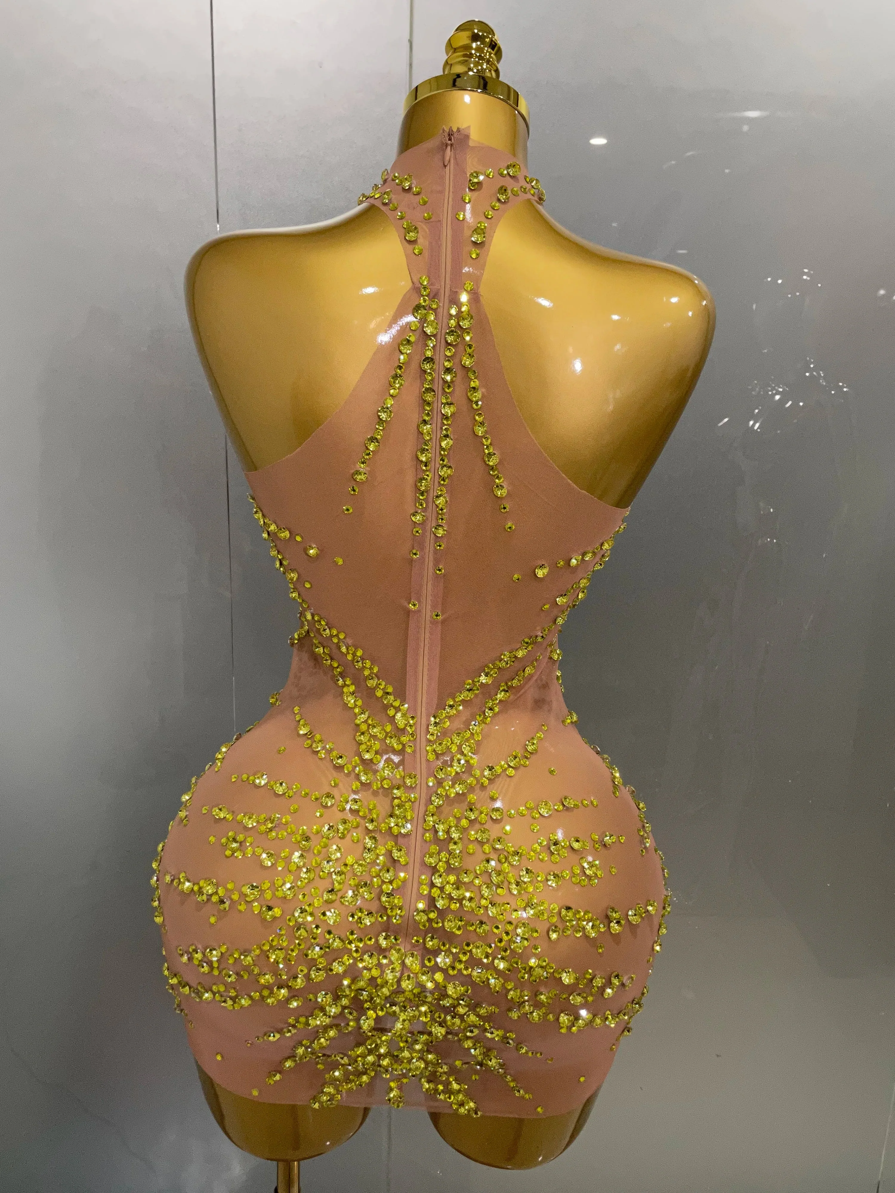 Luxury Sparkle Rhinestones Mesh Transparent Prom Dress  Women Sexy Birthday Celebrate Party Club Prom Outfit Bar Costume - Image 3