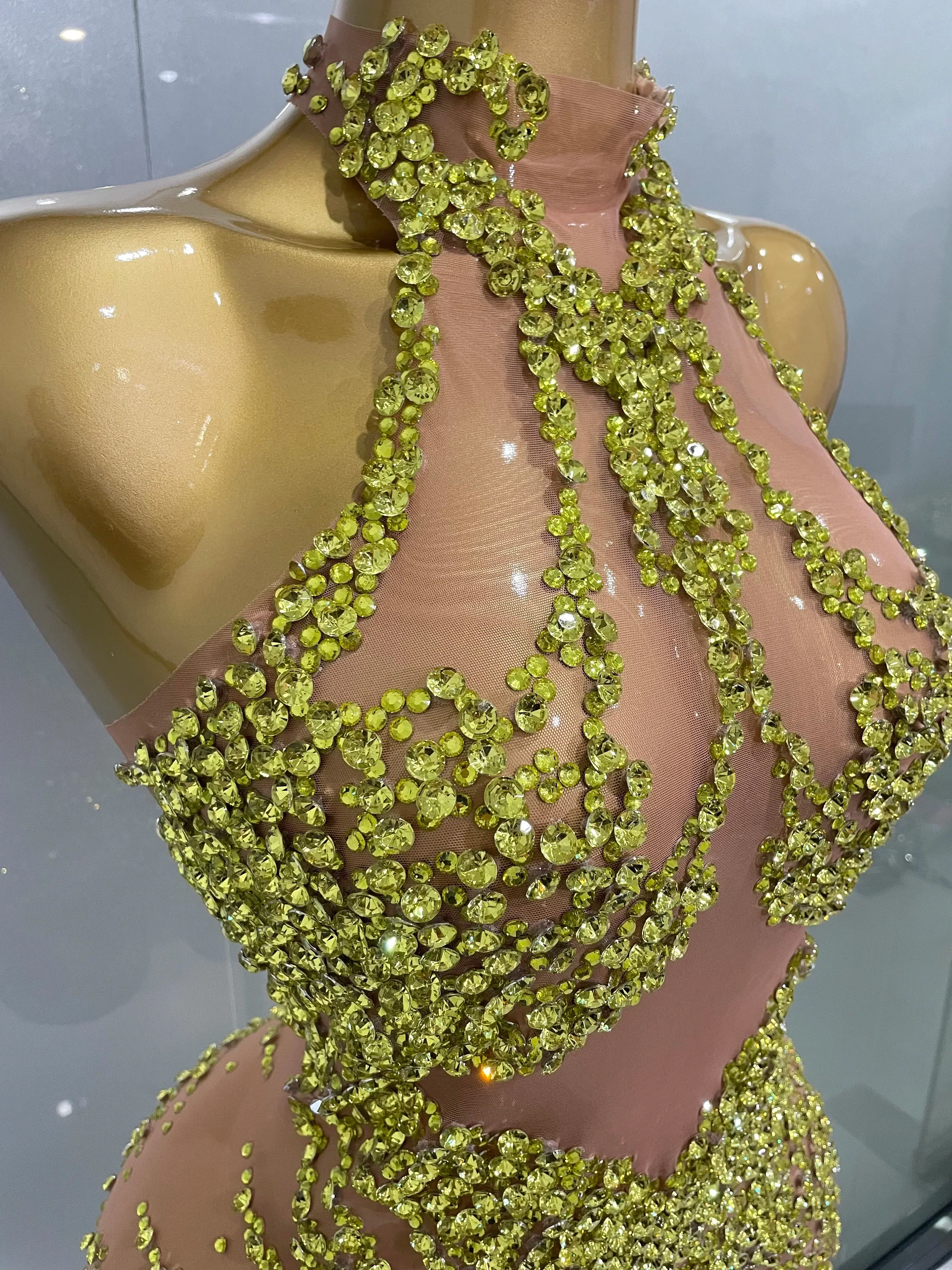 Luxury Sparkle Rhinestones Mesh Transparent Prom Dress  Women Sexy Birthday Celebrate Party Club Prom Outfit Bar Costume - Image 5