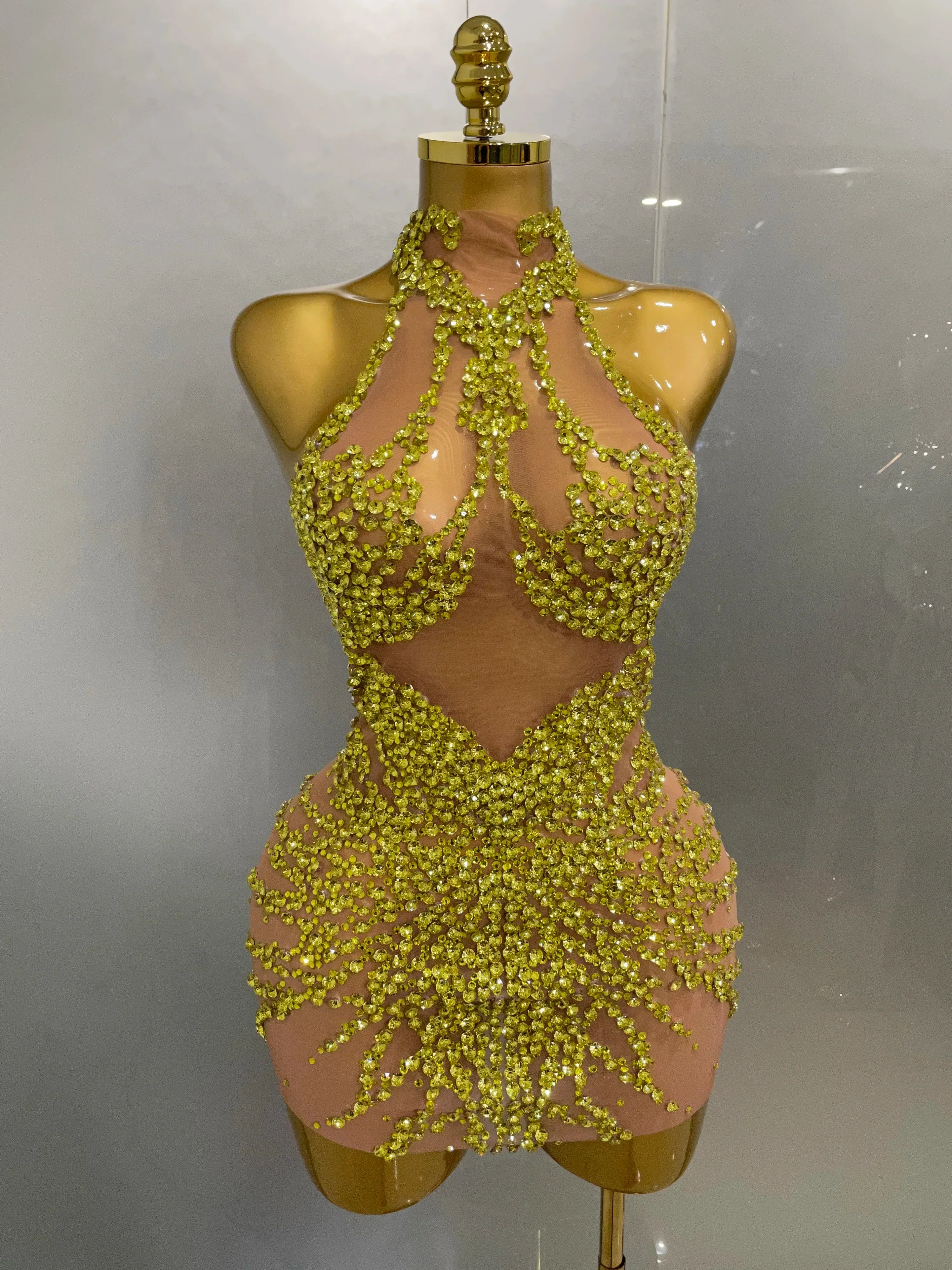 Luxury Sparkle Rhinestones Mesh Transparent Prom Dress  Women Sexy Birthday Celebrate Party Club Prom Outfit Bar Costume - Image 6