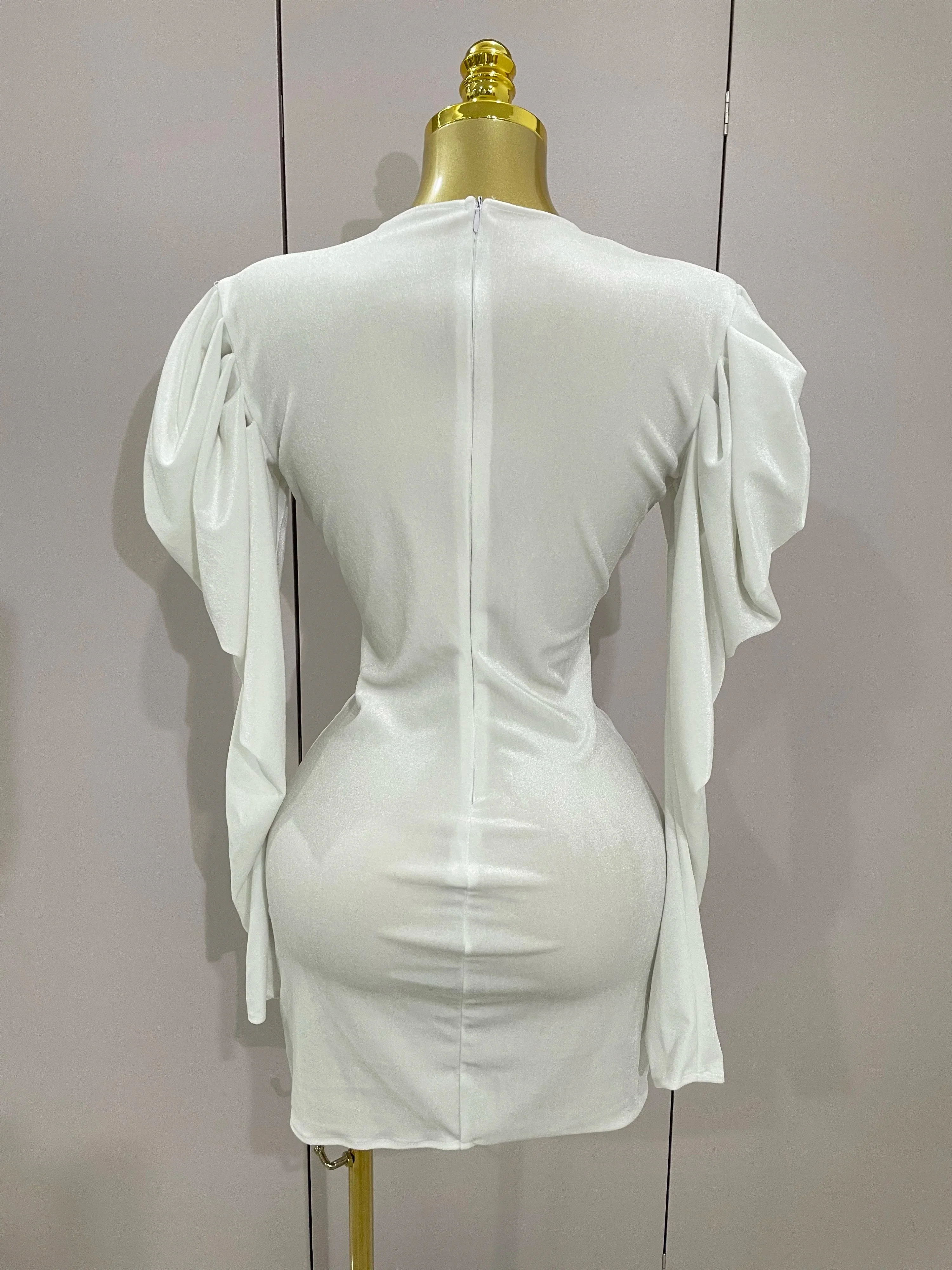 Luxury Sparkly Crystals Sexy Mesh White Velvet Short Dress  Women Elegant Evening Prom Birthday Party Dresses Stage Costume - Image 3