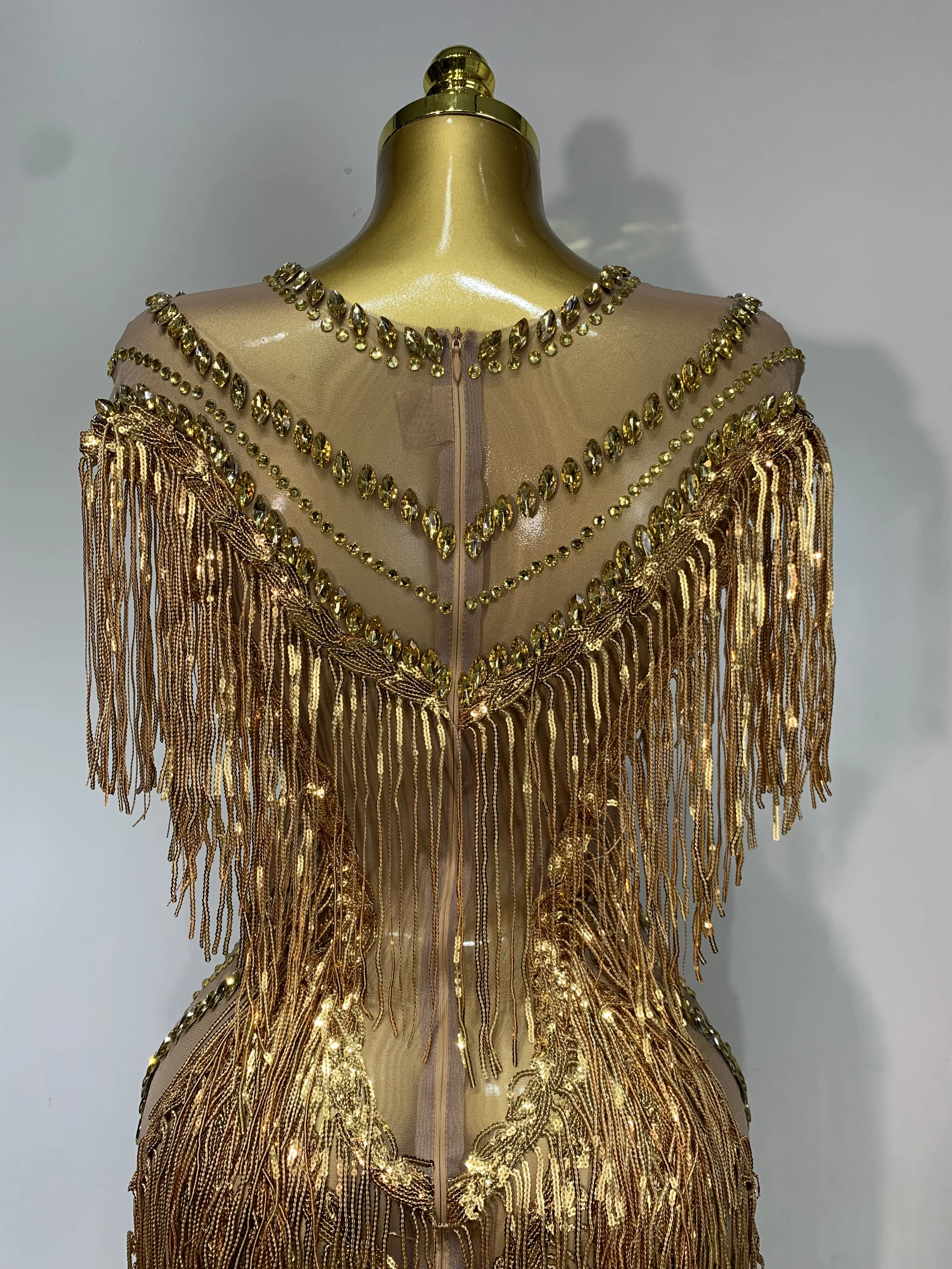 Luxury Sparkly Diamonds Tassels Sexy Mesh See Through Dress Women Evening Birthday Party Nightclub Bar Singer Stage Costumes - Image 6