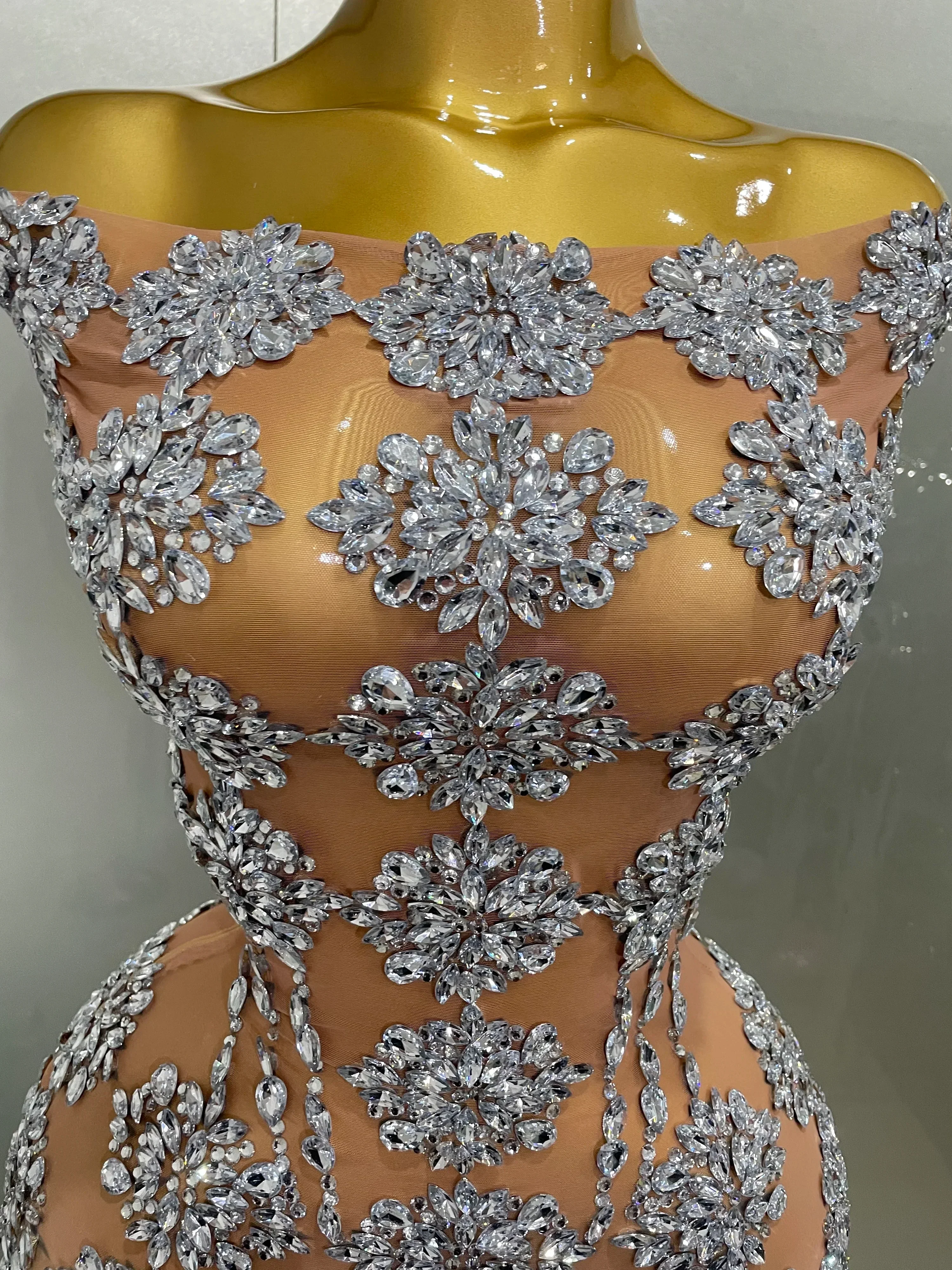 Luxury Sparkly Rhinestone Mesh Mini Dress Women Sexy Nightclub Party Dance Performance Costume Singer Dancer Show Stage Wear - Image 5